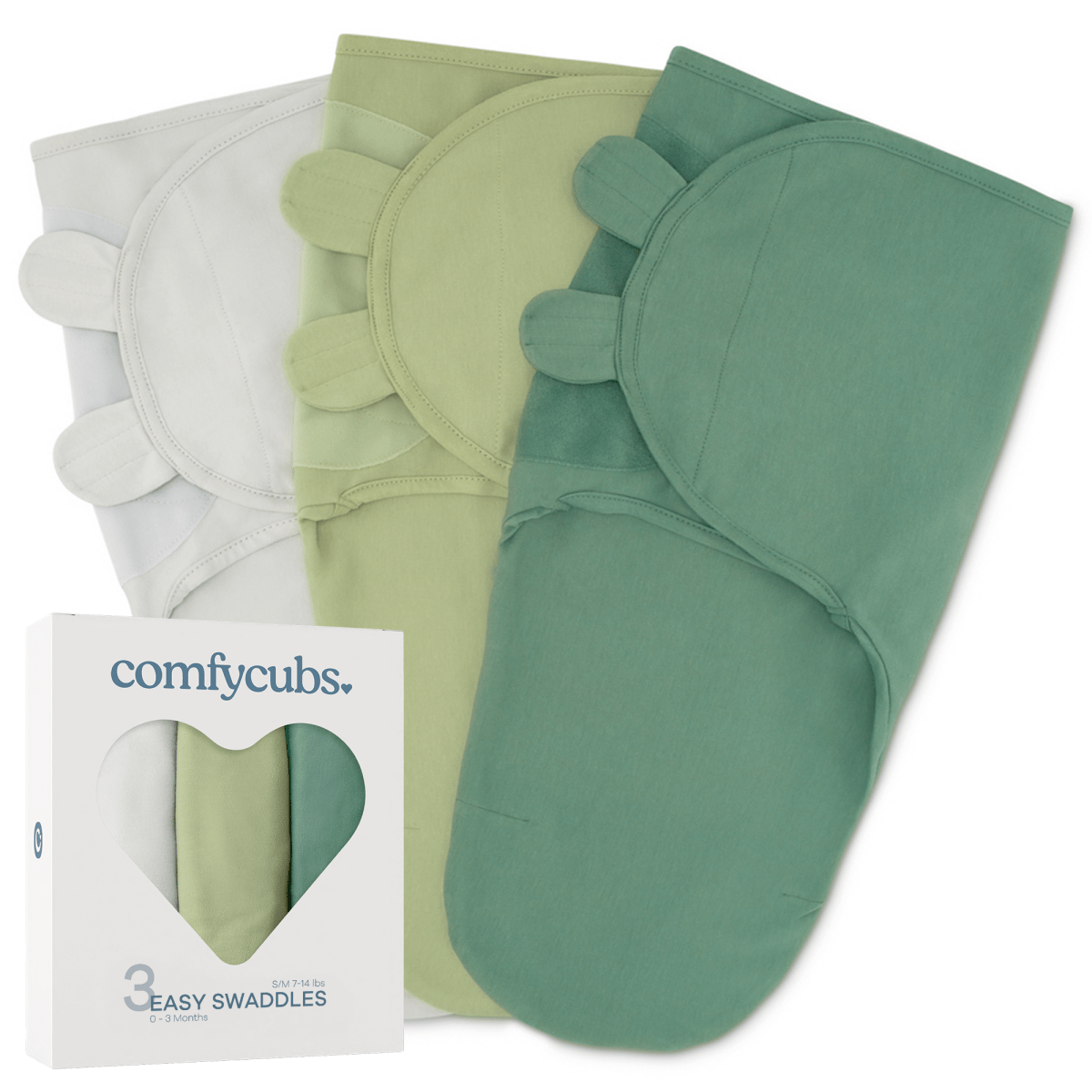 Comfy Cubs Comfy Cubs Easy Swaddle Blankets Pack Of 3 Stone Sage Azul - Everetts Place Boutique - 
