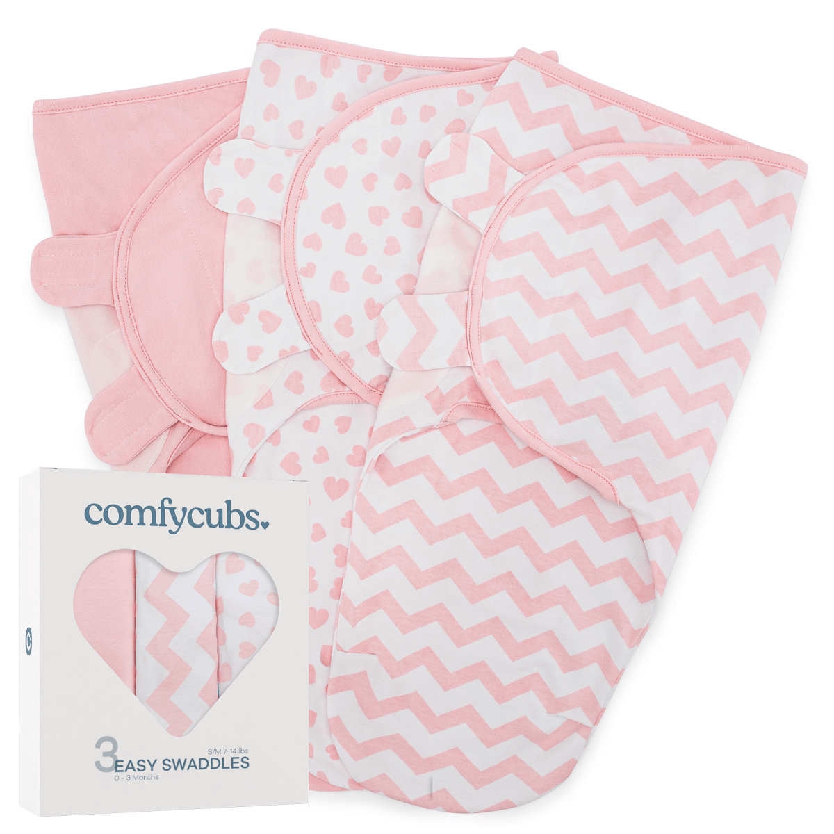 Comfy Cubs Comfy Cubs Easy Swaddle Blankets Pink Pack Of 3 Newborn - Everetts Place Boutique - 