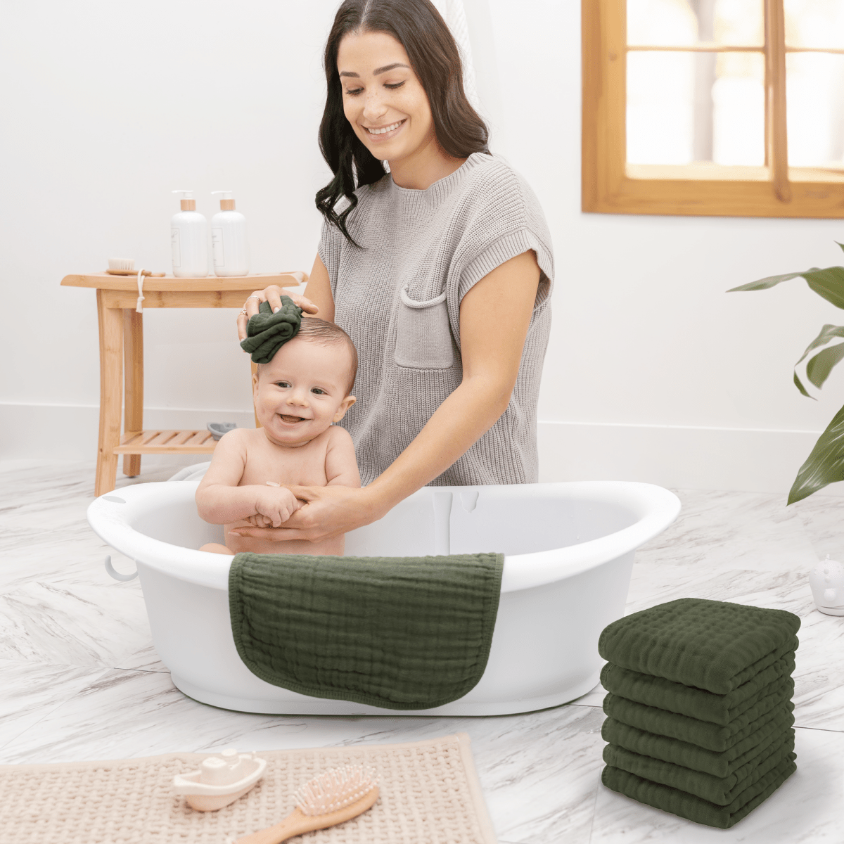 Comfy Cubs Comfy Cubs Muslin Washcloths in Kelp for Baby Bath Set - Everetts Place Boutique - 