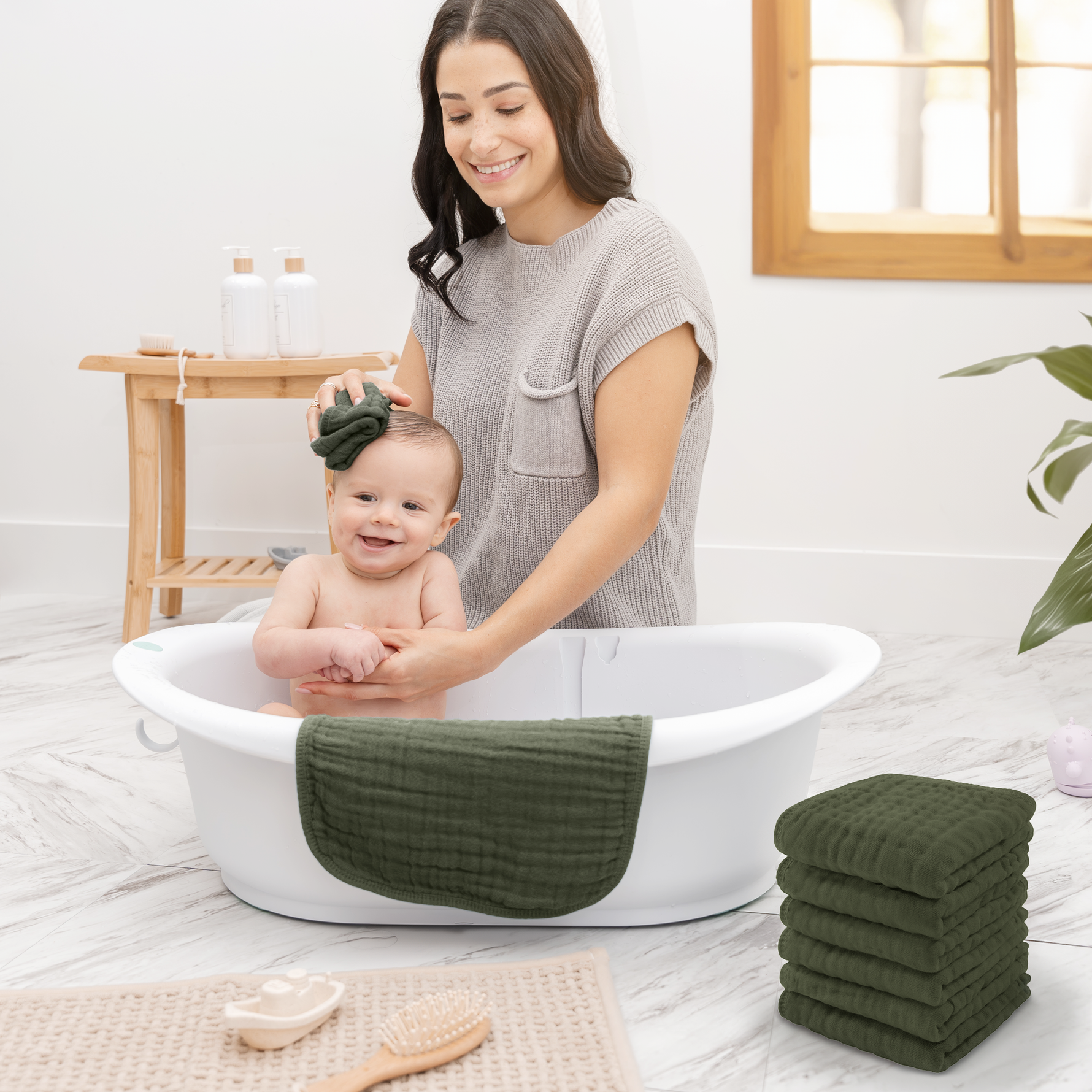 Comfy Cubs Muslin Washcloths in Kelp for Baby Bath Set Comfy Cubs Everetts Place: Online Boutique