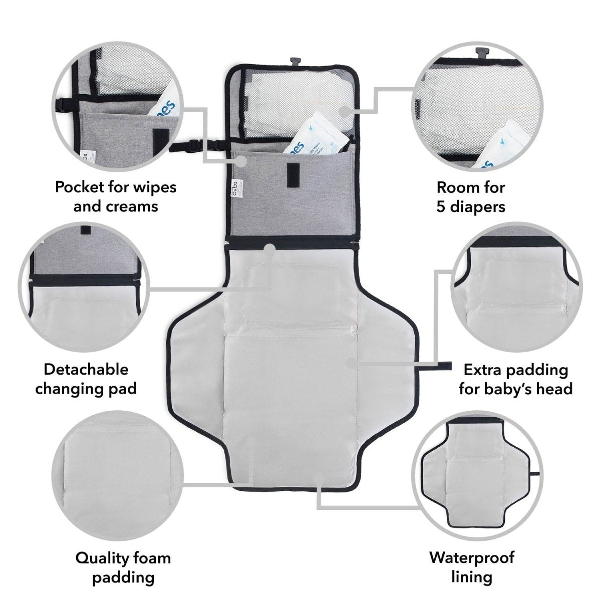 Comfy Cubs Comfy Cubs Portable Changing Pad Solid Grey On The Go - Everetts Place Boutique - 