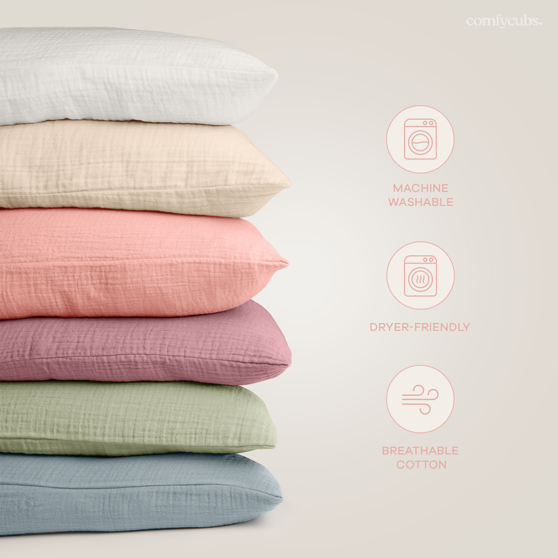 Comfy Cubs Toddler Pillow With Mauve Muslin Pillowcase Comfy Cubs Everetts Place: Online Boutique
