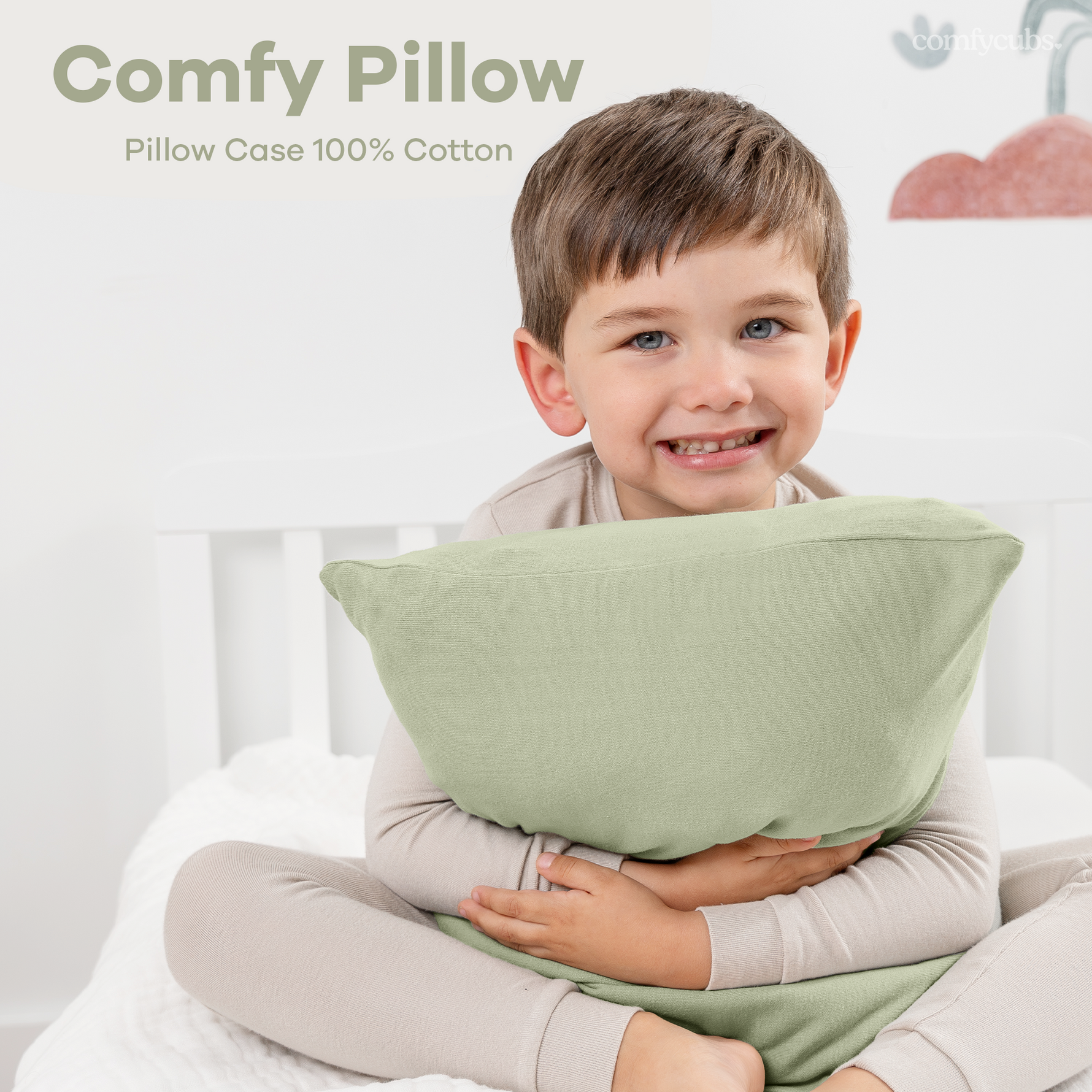 Comfy Cubs Toddler Pillow With Sage Cotton Pillowcase Comfy Cubs Everetts Place: Online Boutique