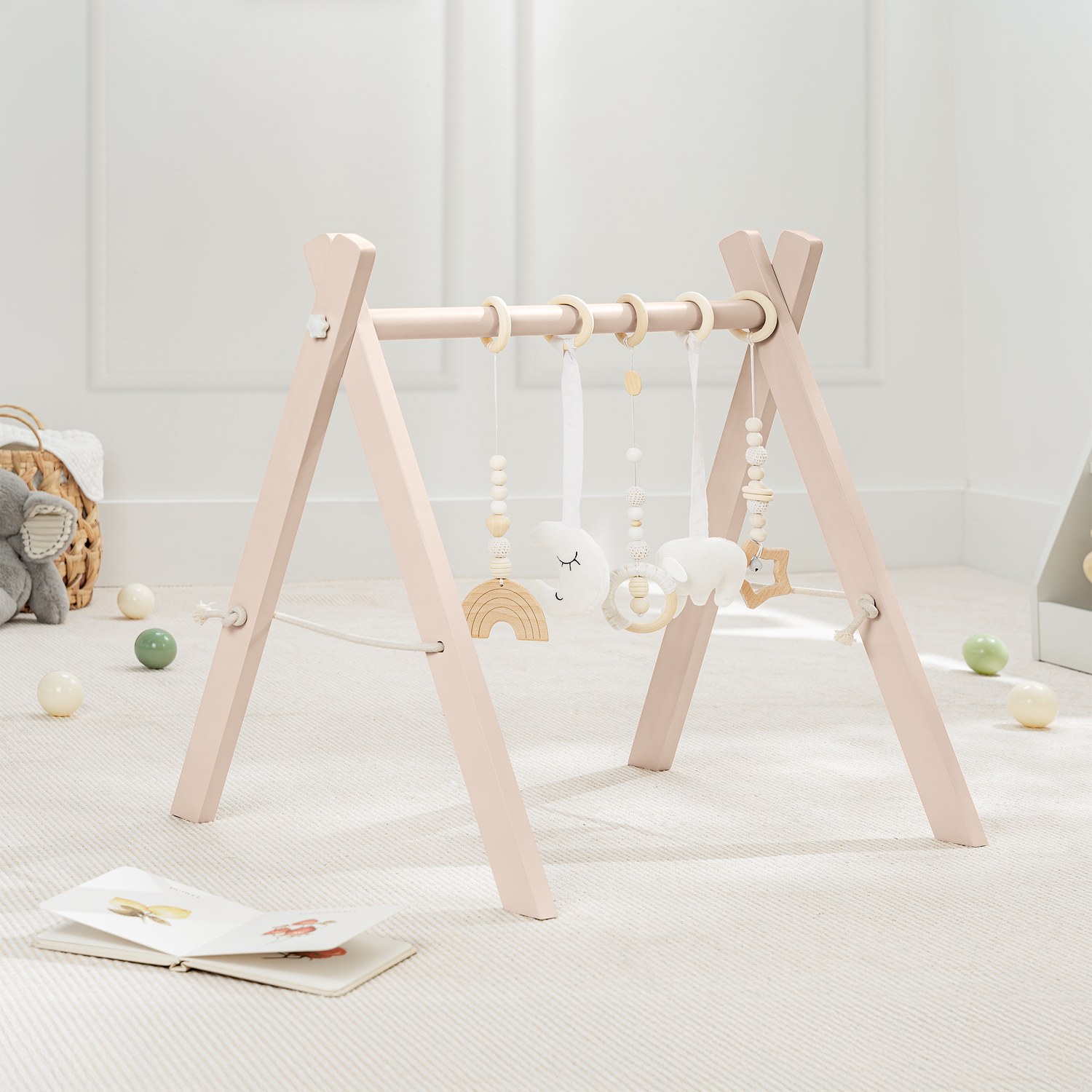 Comfy Cubs Wooden Baby Play Gym in Blush Natural Finish Comfy Cubs Everetts Place: Online Boutique