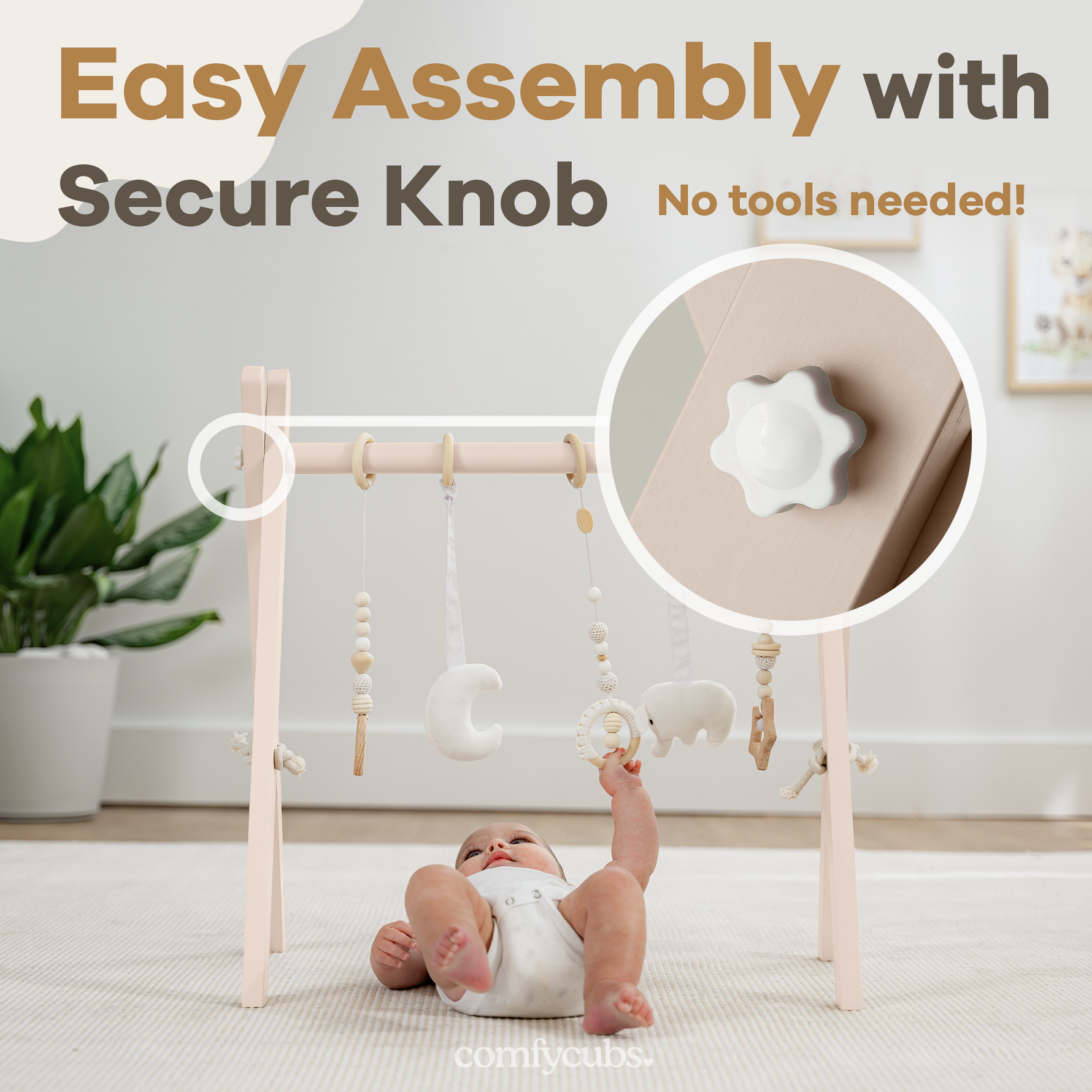 Comfy Cubs Wooden Baby Play Gym in Blush Natural Finish Comfy Cubs Everetts Place: Online Boutique