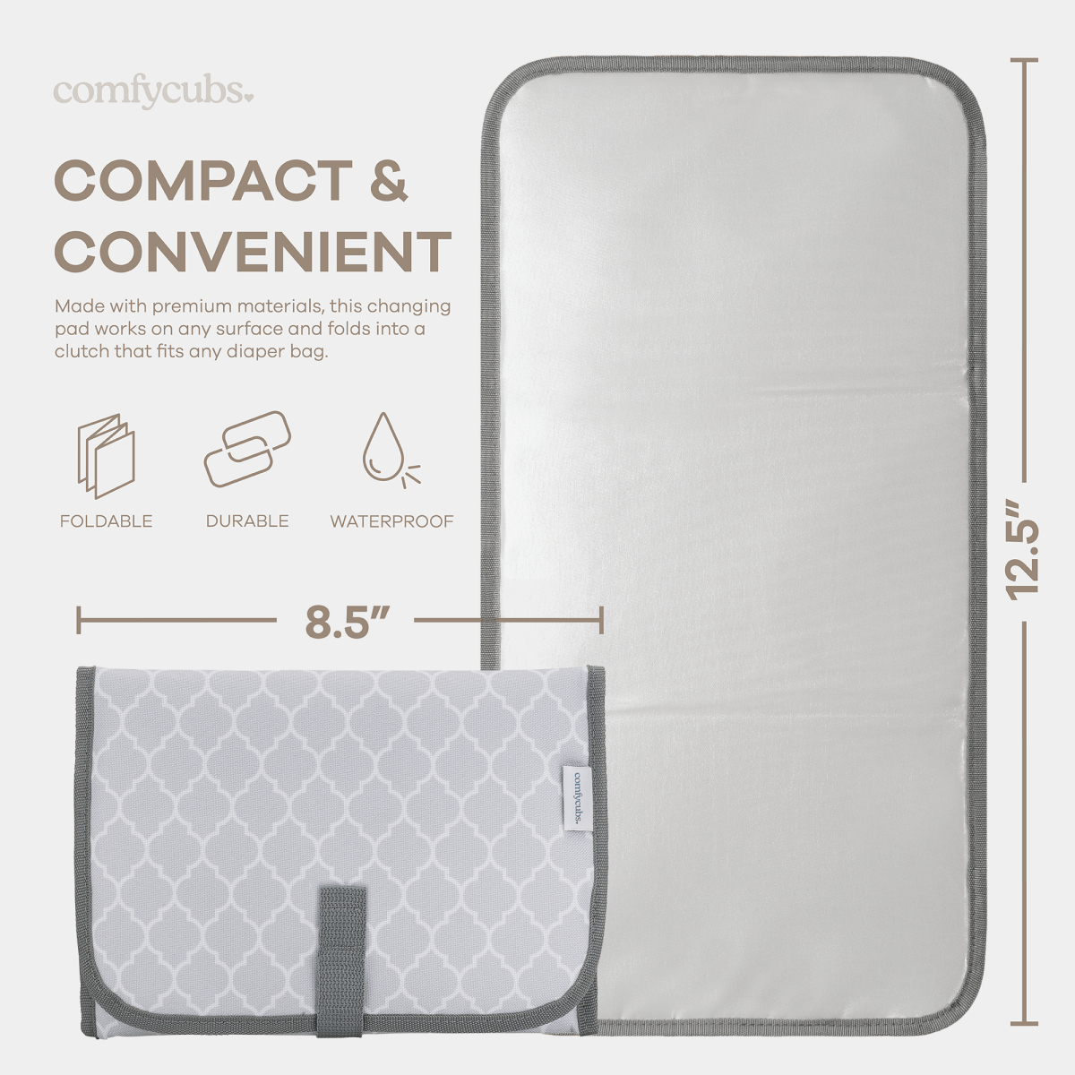 Comfy Cubs Compact Grey Pattern Changing Pad For Travel And On The Go - Everetts Place Boutique - 