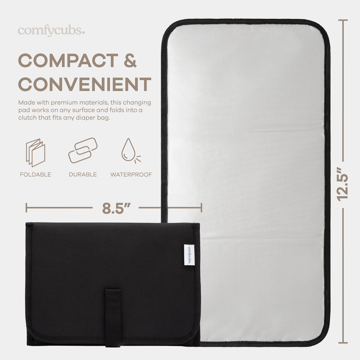 Comfy Cubs Compact Portable Changing Pad Solid Black On The Go - Everetts Place Boutique - 