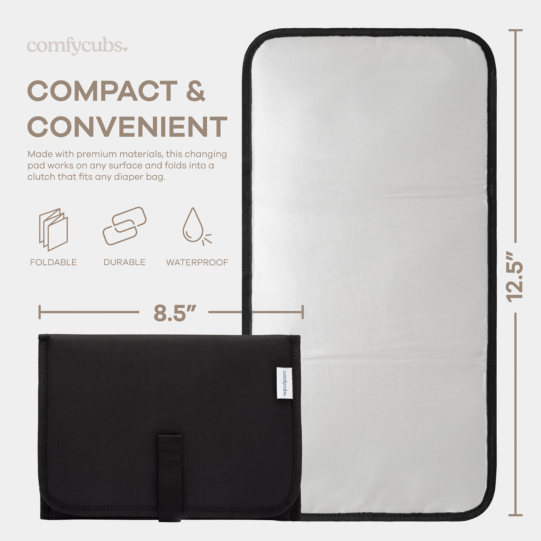 Compact Portable Changing Pad Solid Black On The Go Comfy Cubs Everetts Place: Online Boutique