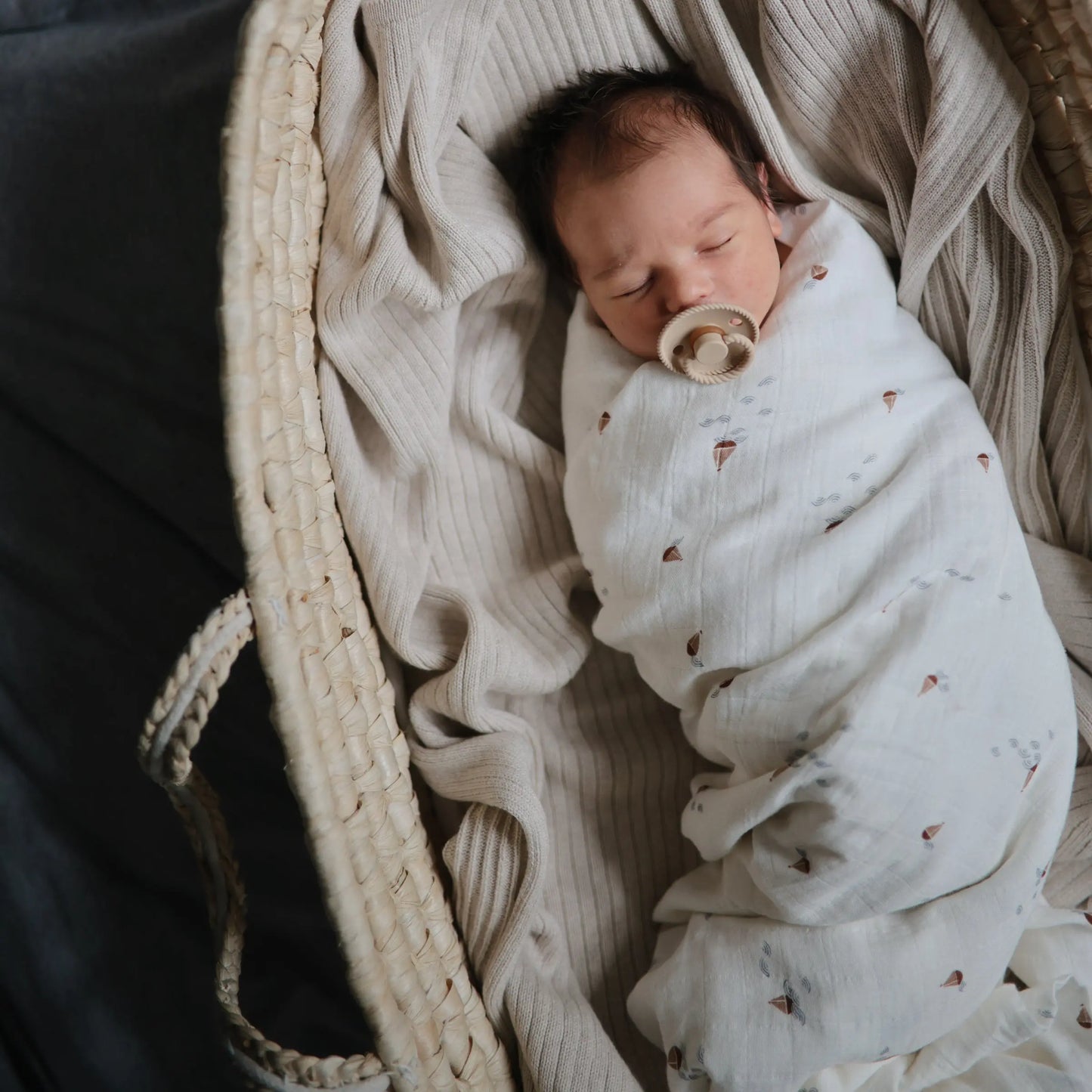 Organic Cotton Muslin Swaddle Blanket for Baby Cuddling and Nursing Mushie