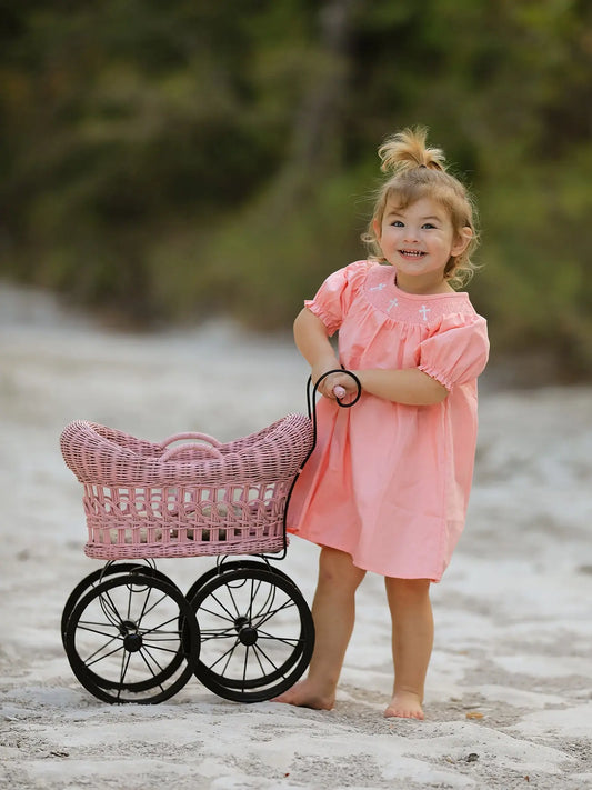 Coral Smocked Church Christ Bishop Christening Dress for Girls Rylee Faith Designs Everetts Place: Online Boutique