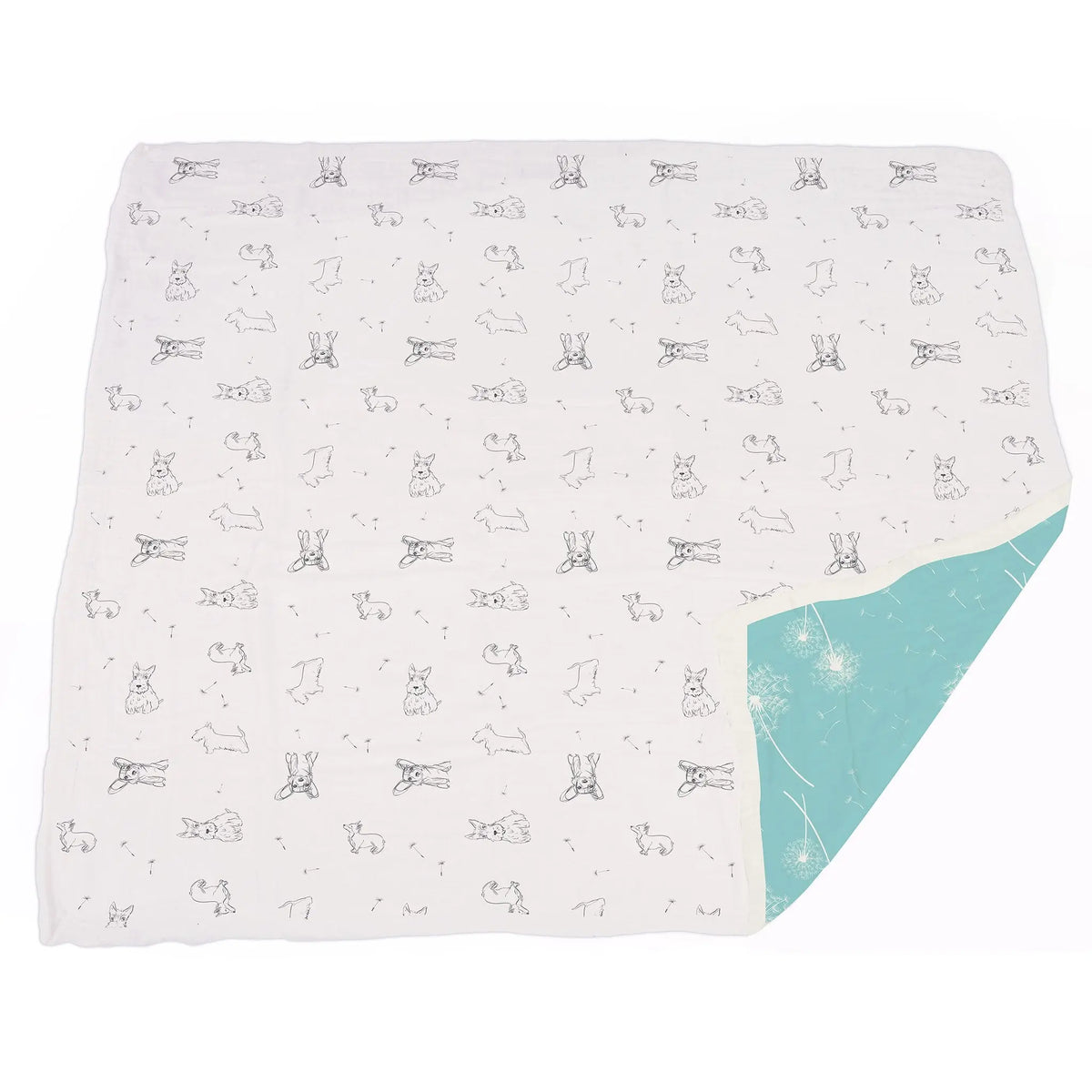 Corgi and Dandelion Seeds Bamboo Muslin Newcastle Blanket Newcastle Classics 