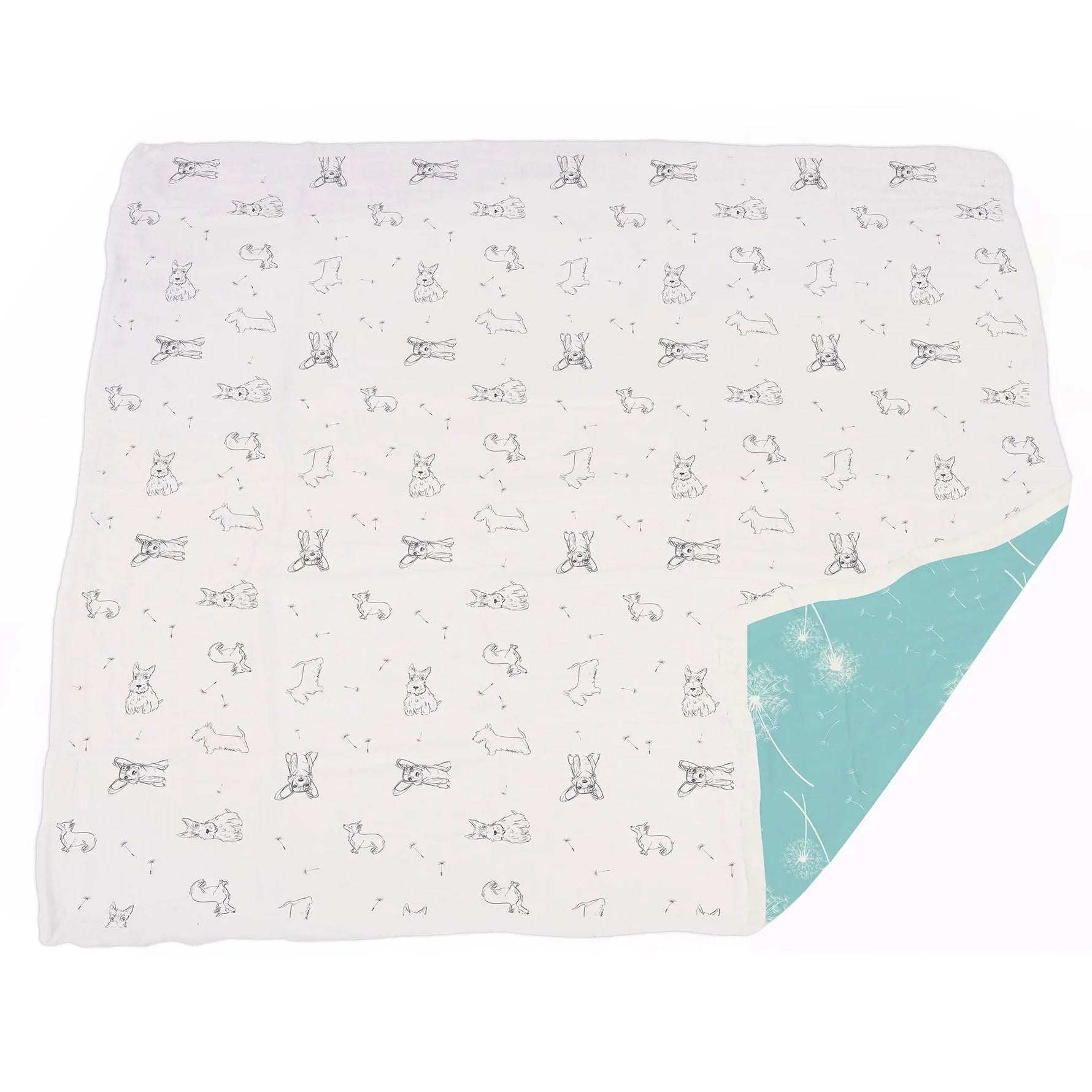 Corgi and Dandelion Seeds Bamboo Muslin Newcastle Blanket Newcastle Classics 