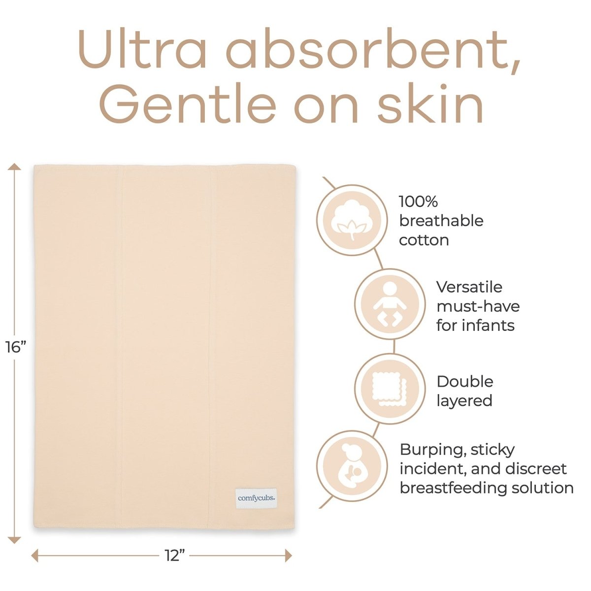 Comfy Cubs Cotton Burp Cloths Cream Baby Essentials for Feeding - Everetts Place Boutique - 