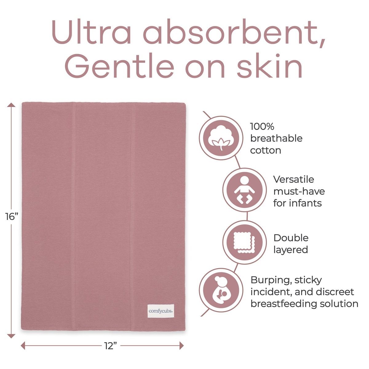 Comfy Cubs Cotton Burp Cloths in Mauve for Newborn Babies Everyday - Everetts Place Boutique - 