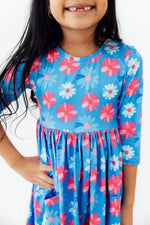 Mila & Rose ® Cotton Candy Daisy 3/4 Sleeve Pocket Twirl Dress - 