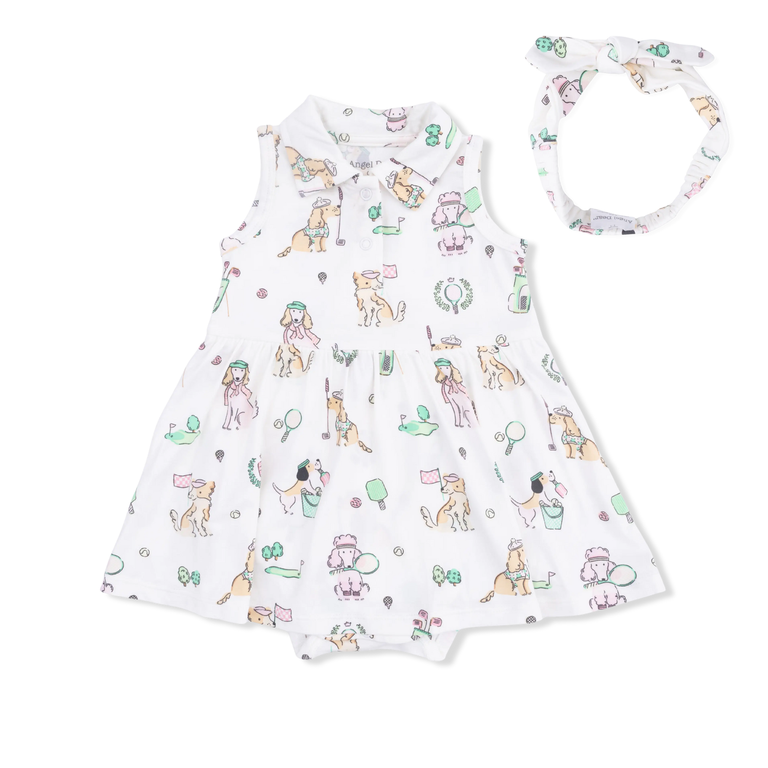 Country Club Dogs Pink Polo Tennis Dress and Headband Set for Babies Angel Dear 