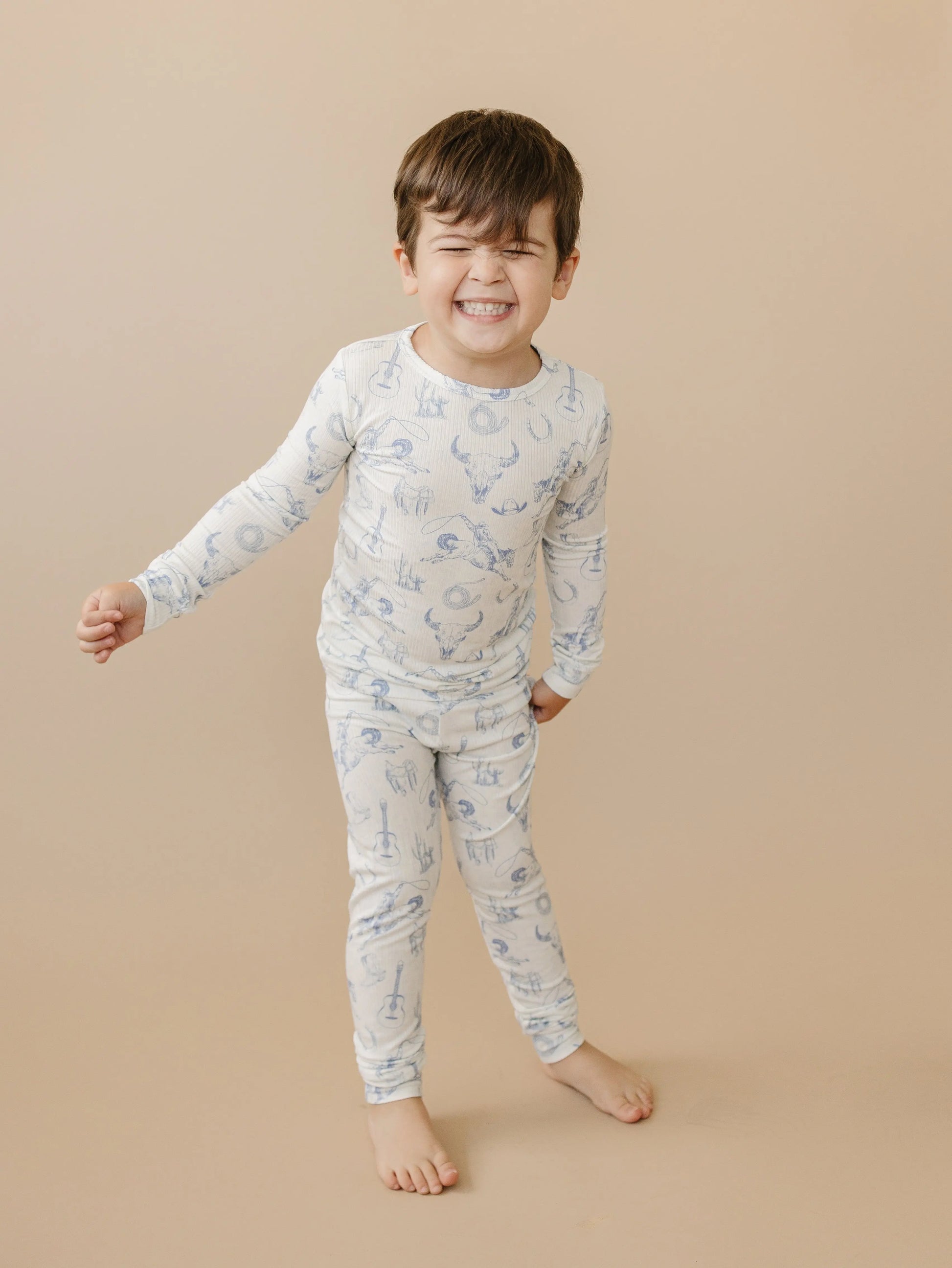 Cowboy Blues 2pc Ribbed Bamboo Pajamas For Kids Sleepwear Little Joy Co. Everetts Place: Online Boutique