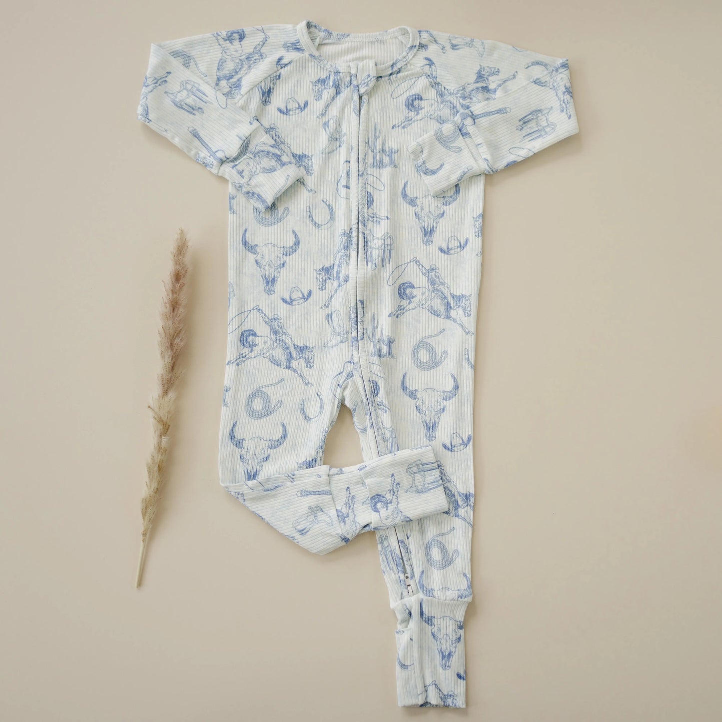 Little Joy Co. Cowboy Blues Ribbed Bamboo Zippy Pajamas for Babies - Apparel & Accessories > Clothing > Baby & Toddler Clothing > Baby & Toddler Sleepwear