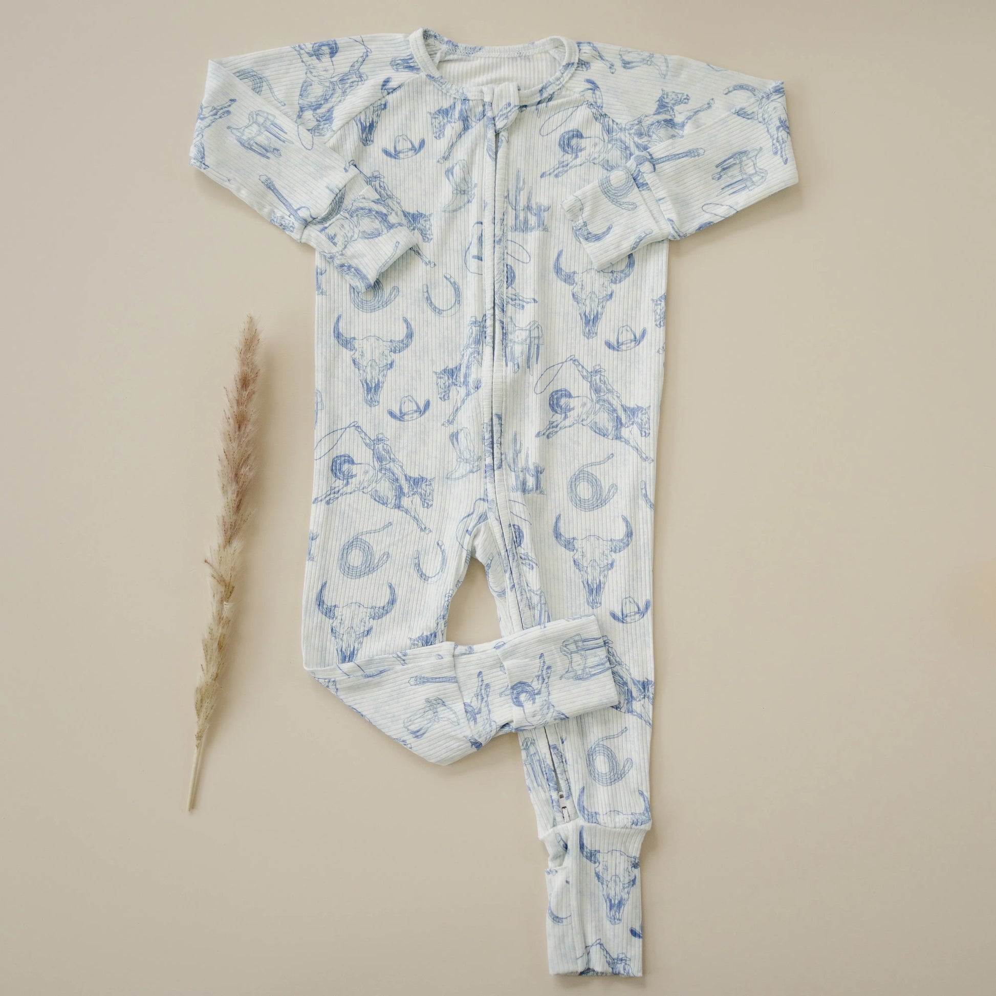 Little Joy Co. Cowboy Blues Ribbed Bamboo Zippy Pajamas for Babies - Apparel & Accessories > Clothing > Baby & Toddler Clothing > Baby & Toddler Sleepwear