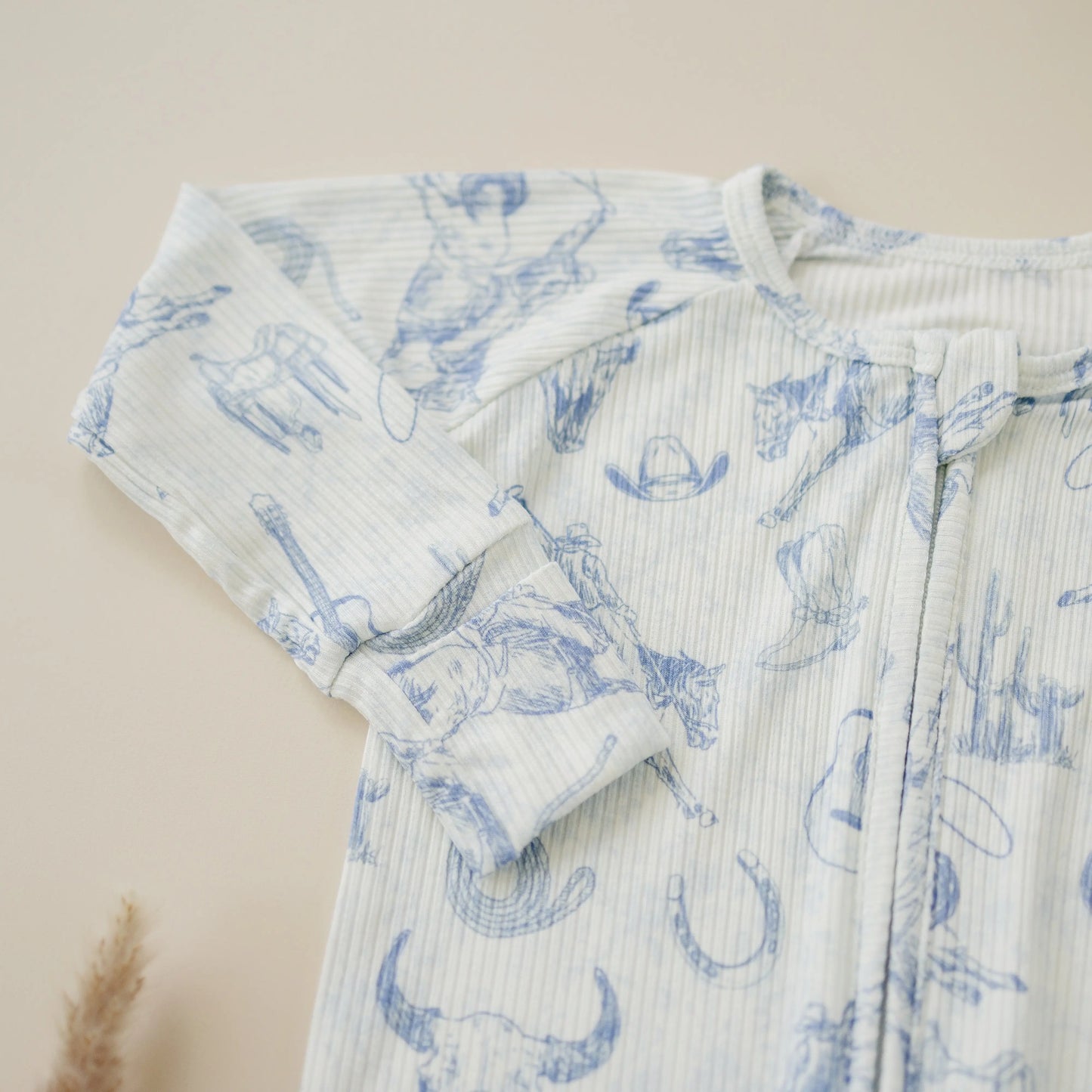 Little Joy Co. Cowboy Blues Ribbed Bamboo Zippy Pajamas for Babies - Apparel & Accessories > Clothing > Baby & Toddler Clothing > Baby & Toddler Sleepwear