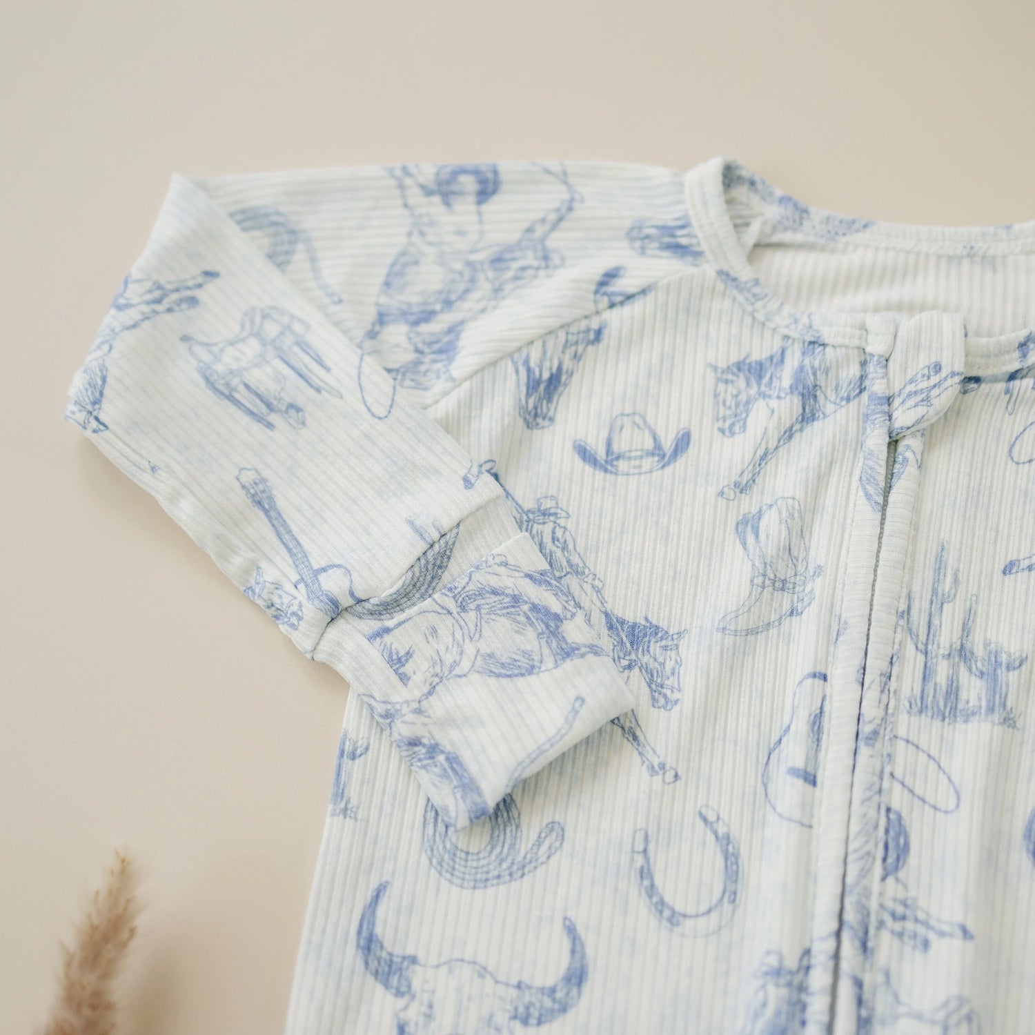 Little Joy Co. Cowboy Blues Ribbed Bamboo Zippy Pajamas for Babies - Apparel & Accessories > Clothing > Baby & Toddler Clothing > Baby & Toddler Sleepwear