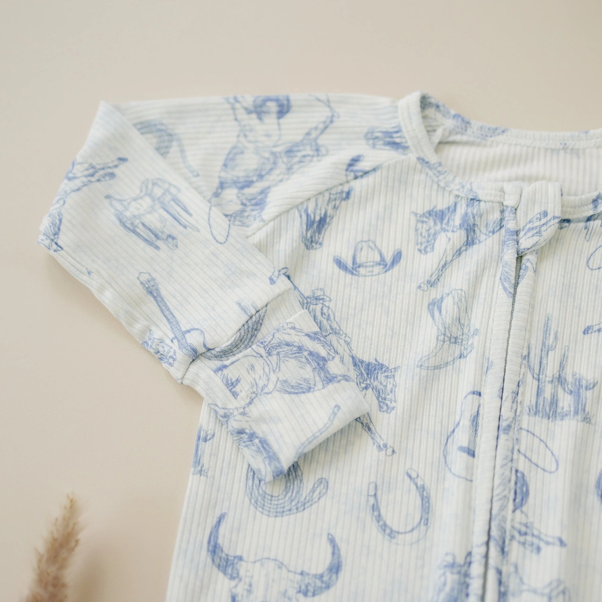 Little Joy Co. Cowboy Blues Ribbed Bamboo Zippy Pajamas for Babies - Apparel & Accessories > Clothing > Baby & Toddler Clothing > Baby & Toddler Sleepwear