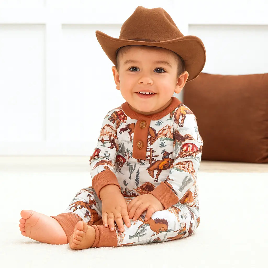 Cowboy Henley Romper - Bamboo Western Spirit Baby Boy Tesa Babe 