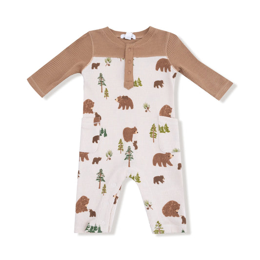 Cozy Waffle Romper with Contrast Sleeves for Babies Angel Dear Everetts Place: Online Boutique