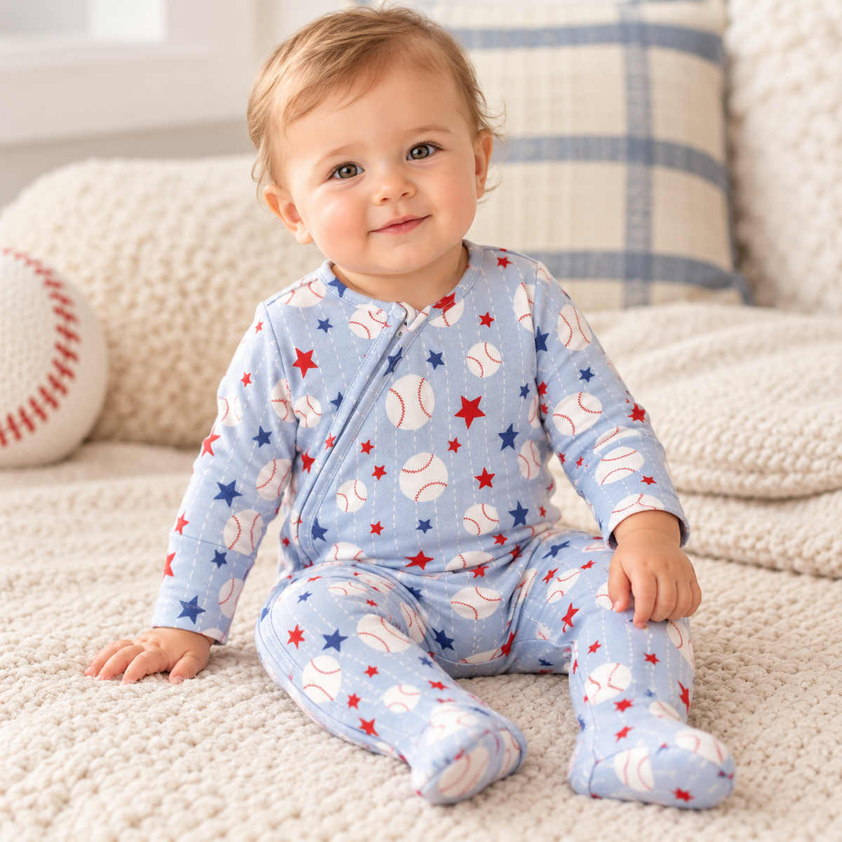 Grand Slam Baseball Bamboo Zipper Romper, Baby