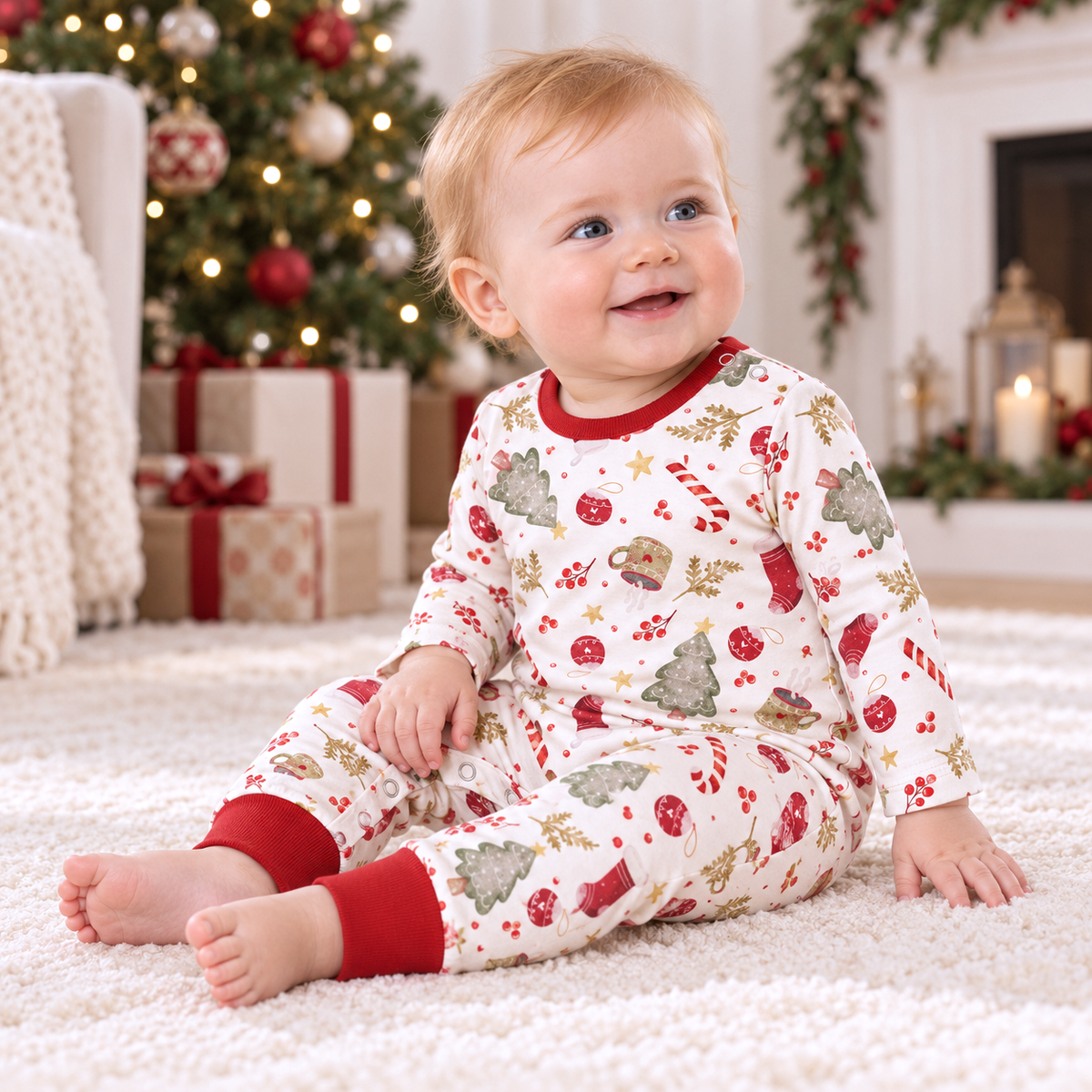 Bamboo Baby Romper - Christmas Holiday Print