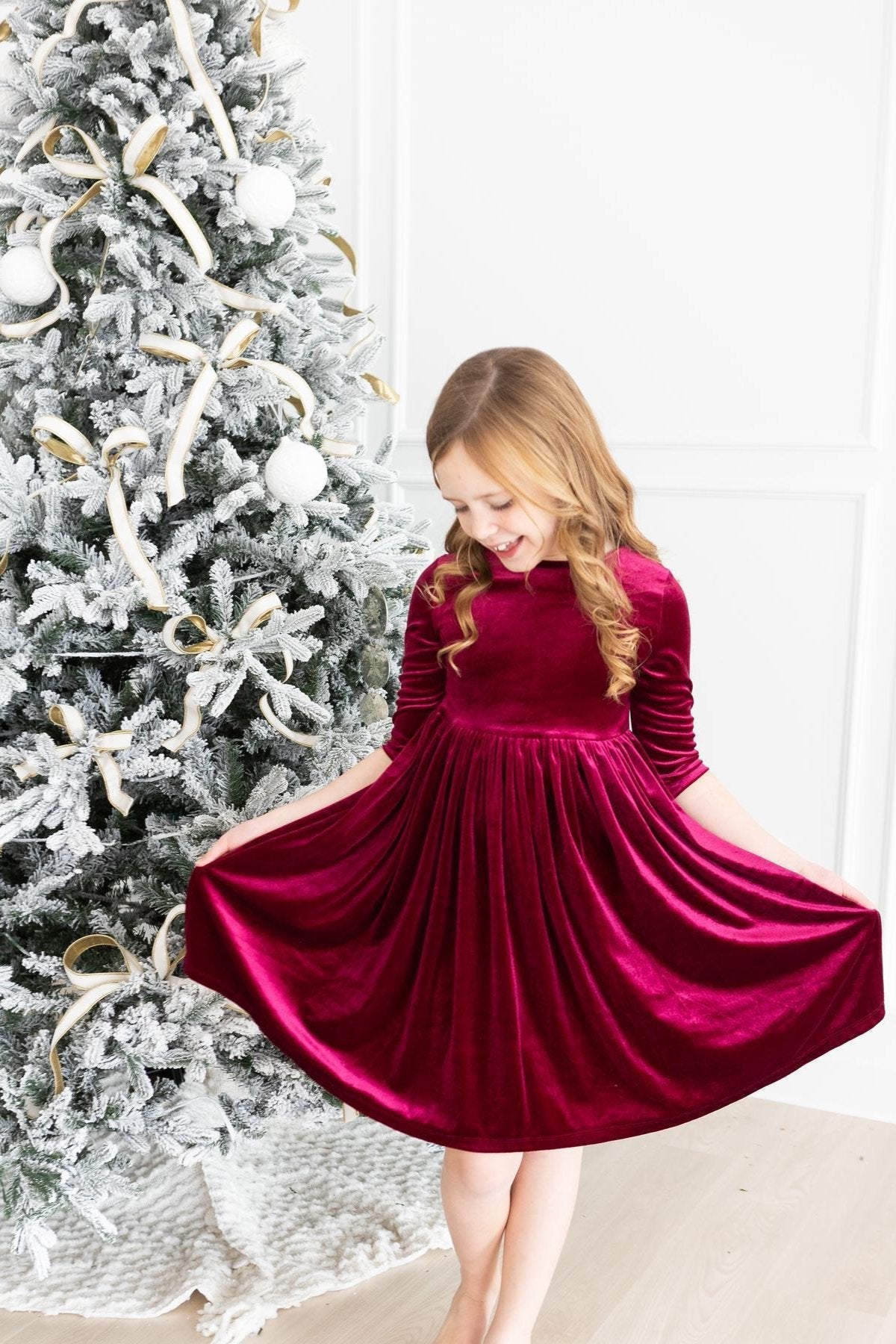 Cranberry Velvet Twirl Dress for Holidays and Family Photos Mila & Rose ® Everetts Place: Online Boutique