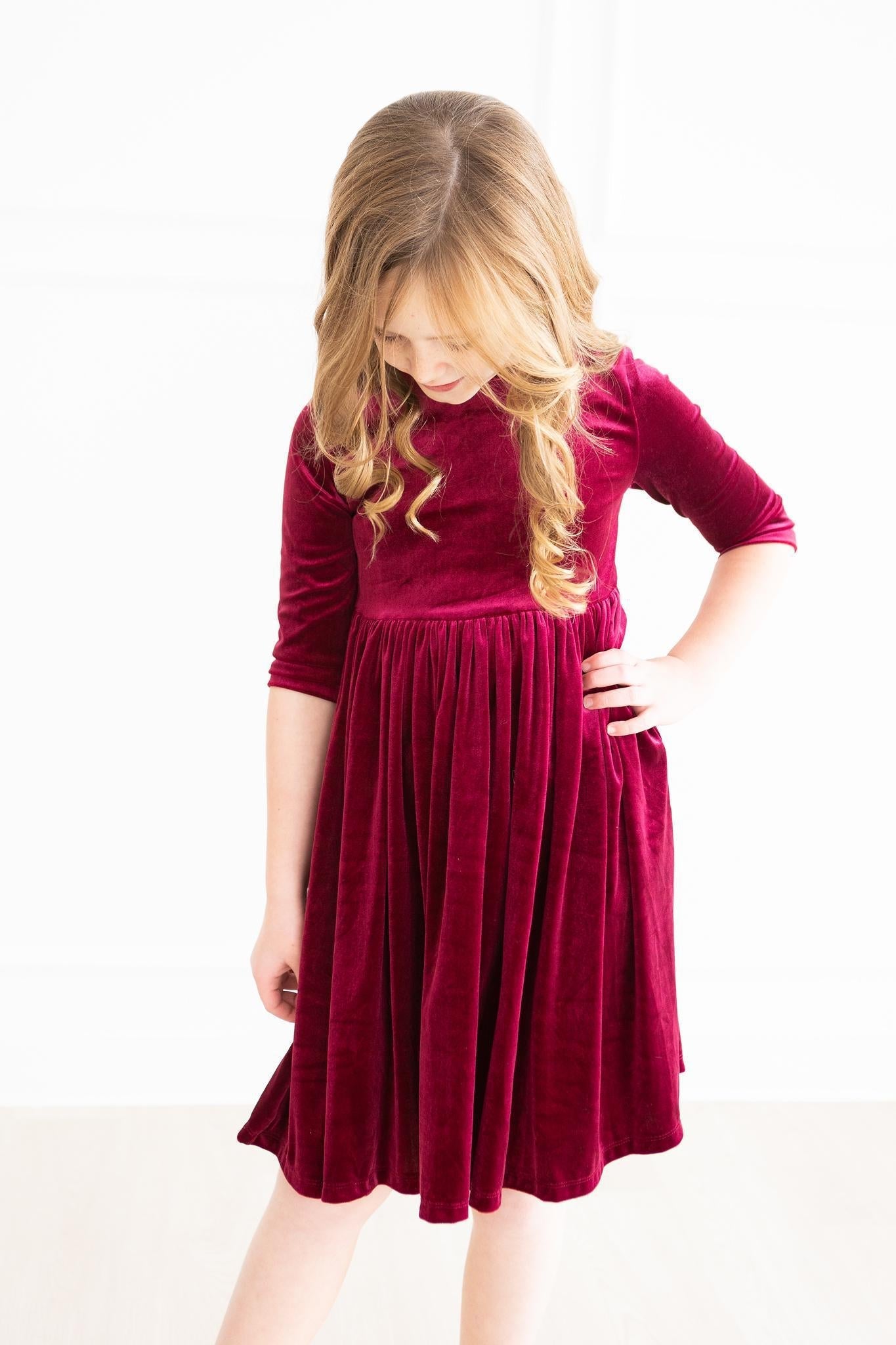 Cranberry Velvet Twirl Dress for Holidays and Family Photos Mila & Rose ® Everetts Place: Online Boutique