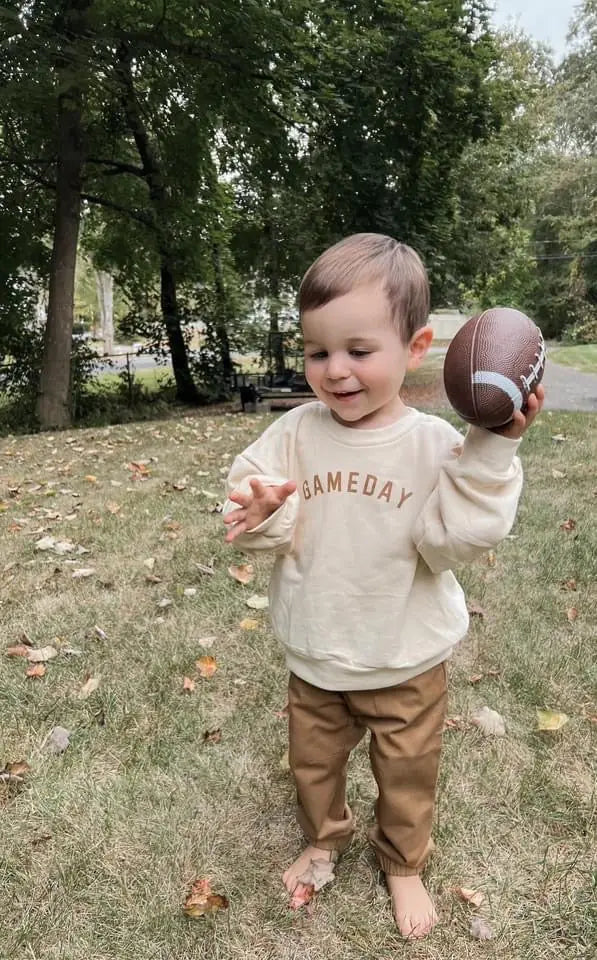 Little Joy Co. Cream Gameday Crewneck Sweatshirt for Kids Cotton Fleece - Apparel & Accessories > Clothing > Baby & Toddler Clothing > Baby & Toddler Tops > Sweatshirts