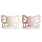 FRIGG Butterfly anatomical silicone baby pacifier 2-pack, 0-6 months.