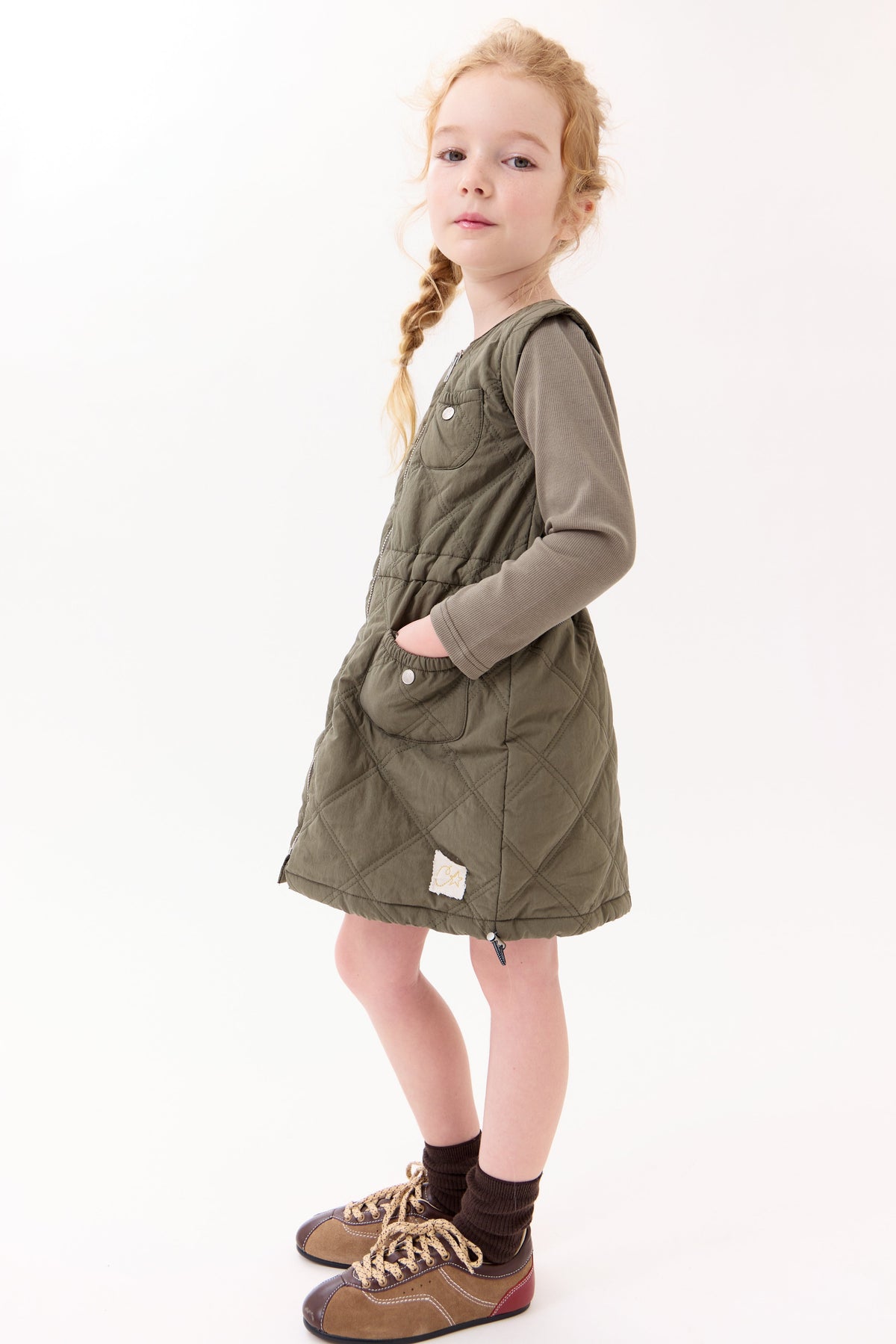 Lyla Quilted Dress - Green by Crew Kids NY (view 3 of 8)