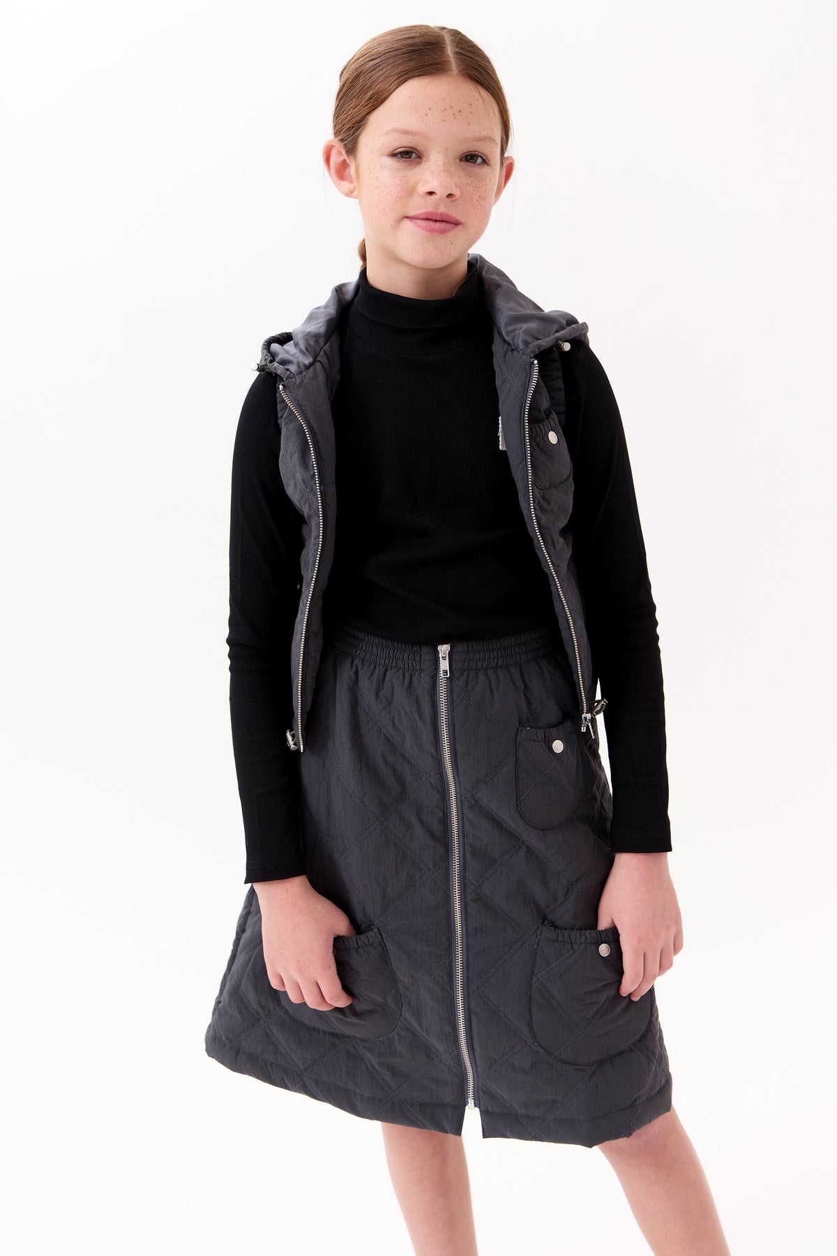 Lyla Quilted Skirt - Black by Crew Kids NY (view 2 of 4)