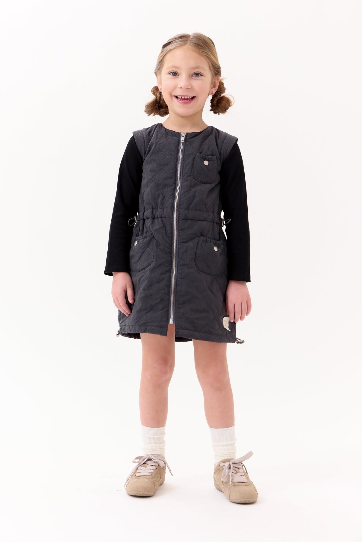 Lyla Quilted Dress - Black by Crew Kids NY (view 2 of 5)