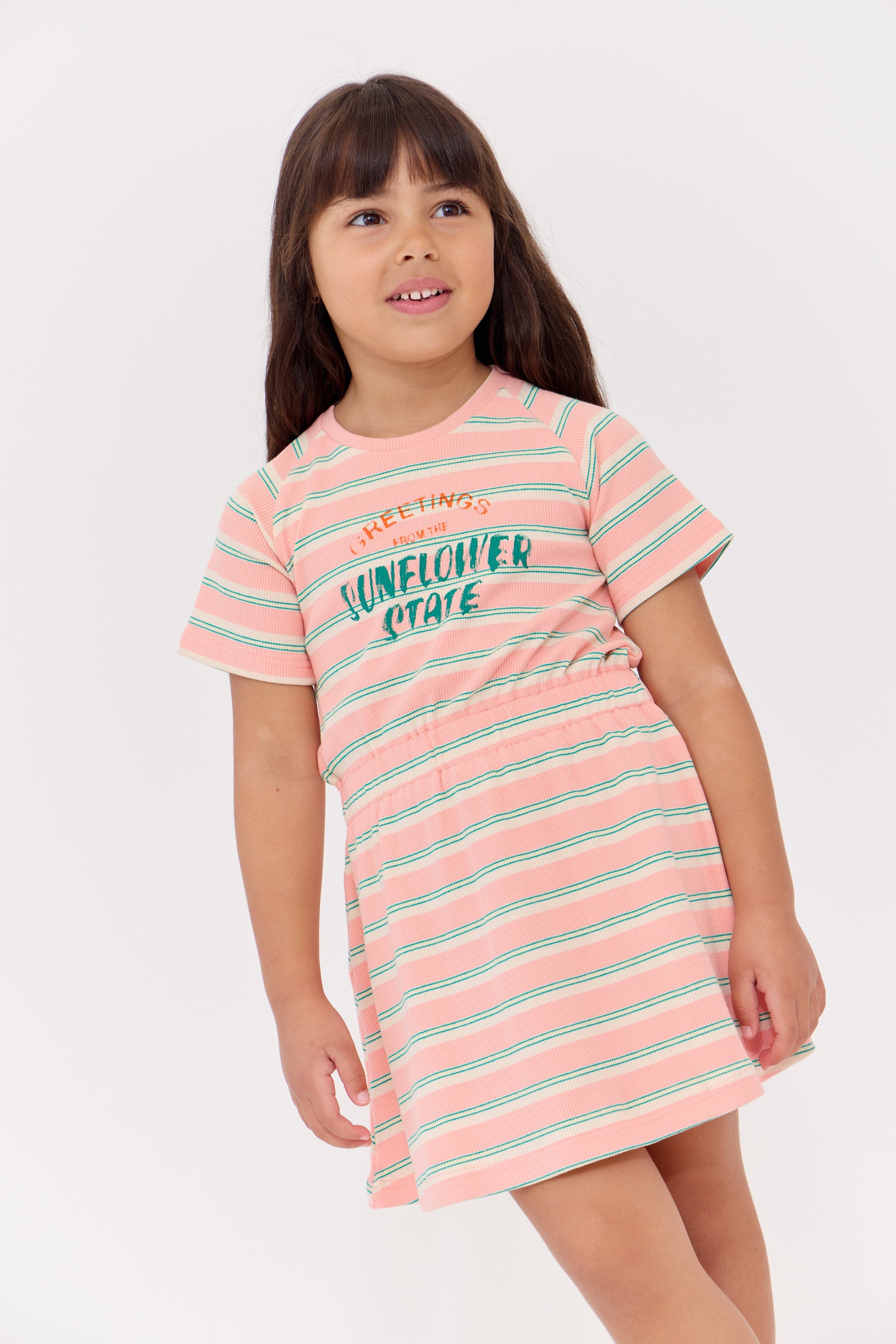 Crew Kids NY Piper Dress With Elastic Waist Front Text Detail For Girls by Crew Kids NY at Everetts Place