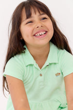 Elouise Dress Celery Terry Cloth Short Sleeve Collar Button Flared Skirt Kids by Crew Kids NY at Everetts Place