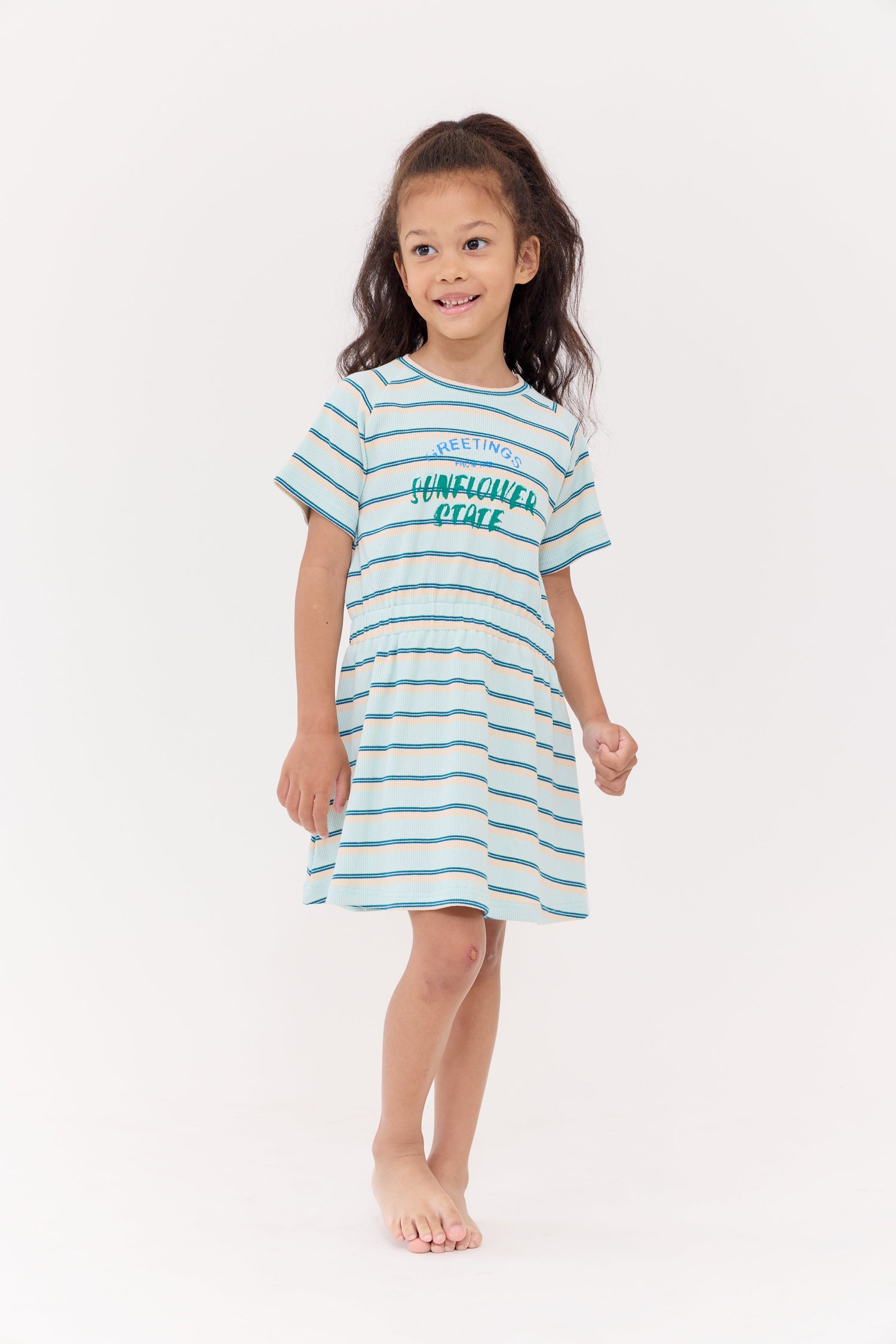 Crew Kids NY Piper Dress With Elastic Waist Front Text Detail For Girls