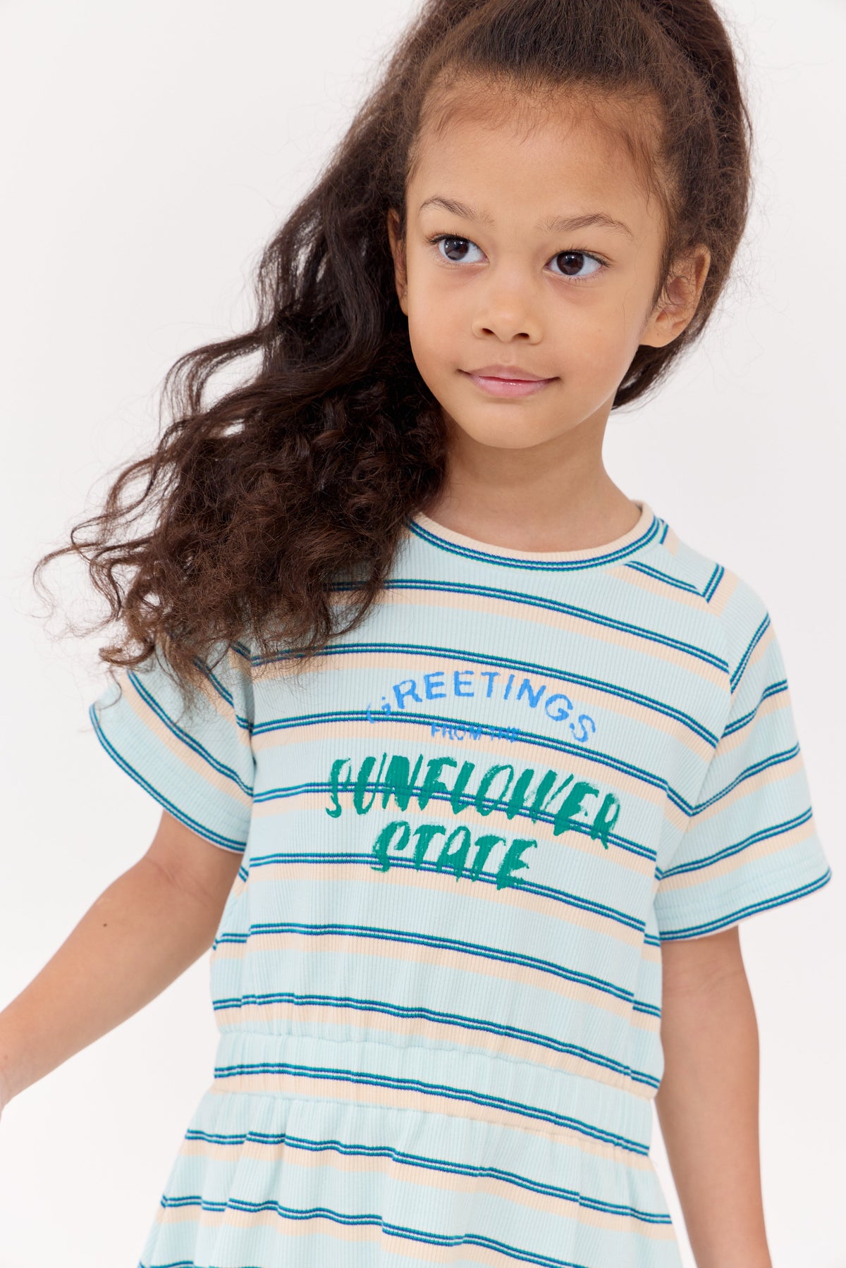 Crew Kids NY Piper Dress With Elastic Waist Front Text Detail For Girls by Crew Kids NY at Everetts Place