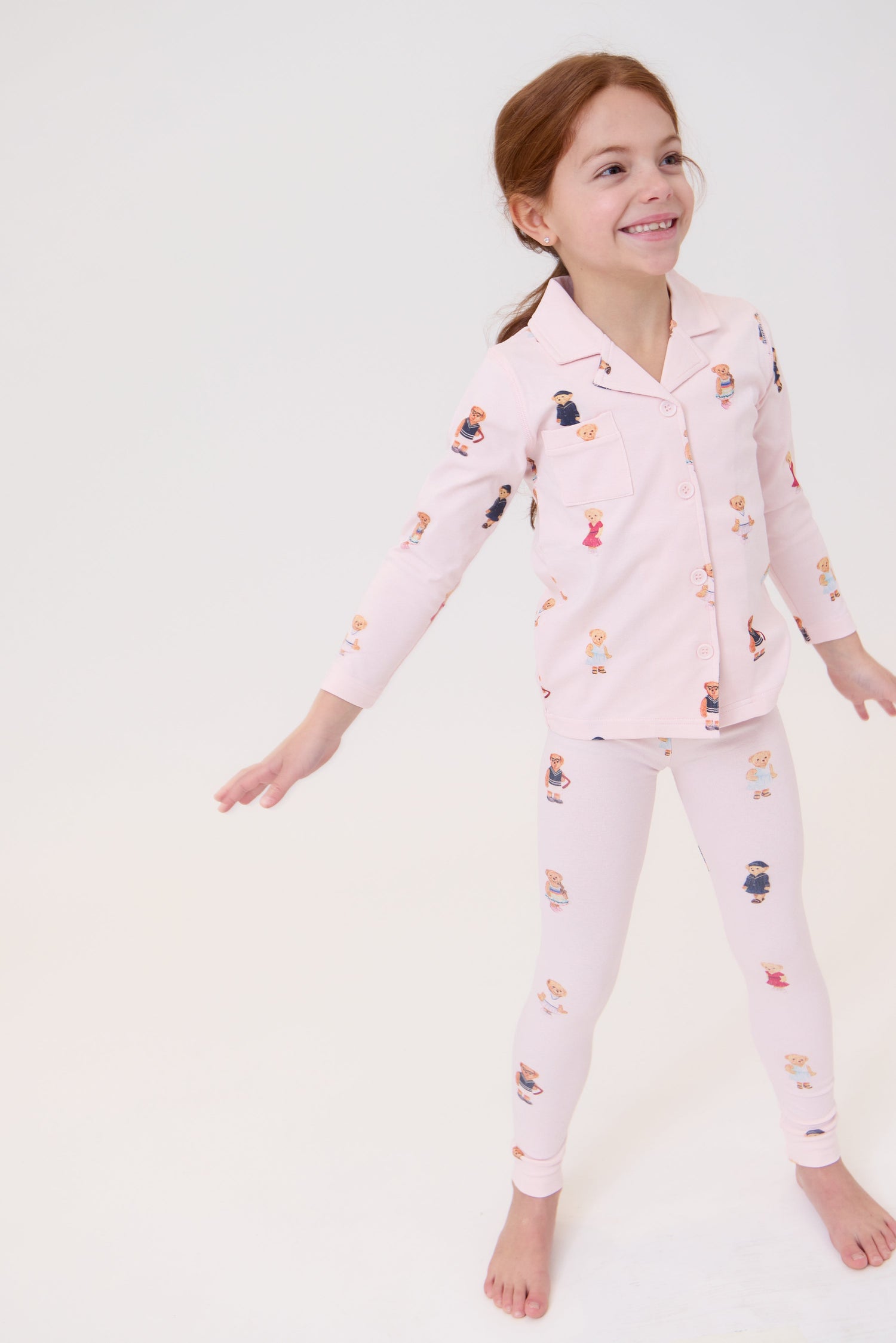 Crew Kids NY Bear Grandpa Pajama Set Long Sleeve Shirt and Pants Light Pink