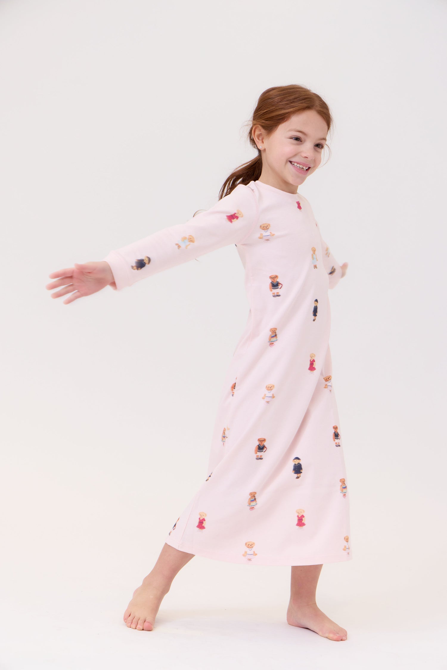 Teddy Bear Nightgown For Girls Light Pink Long Sleeve