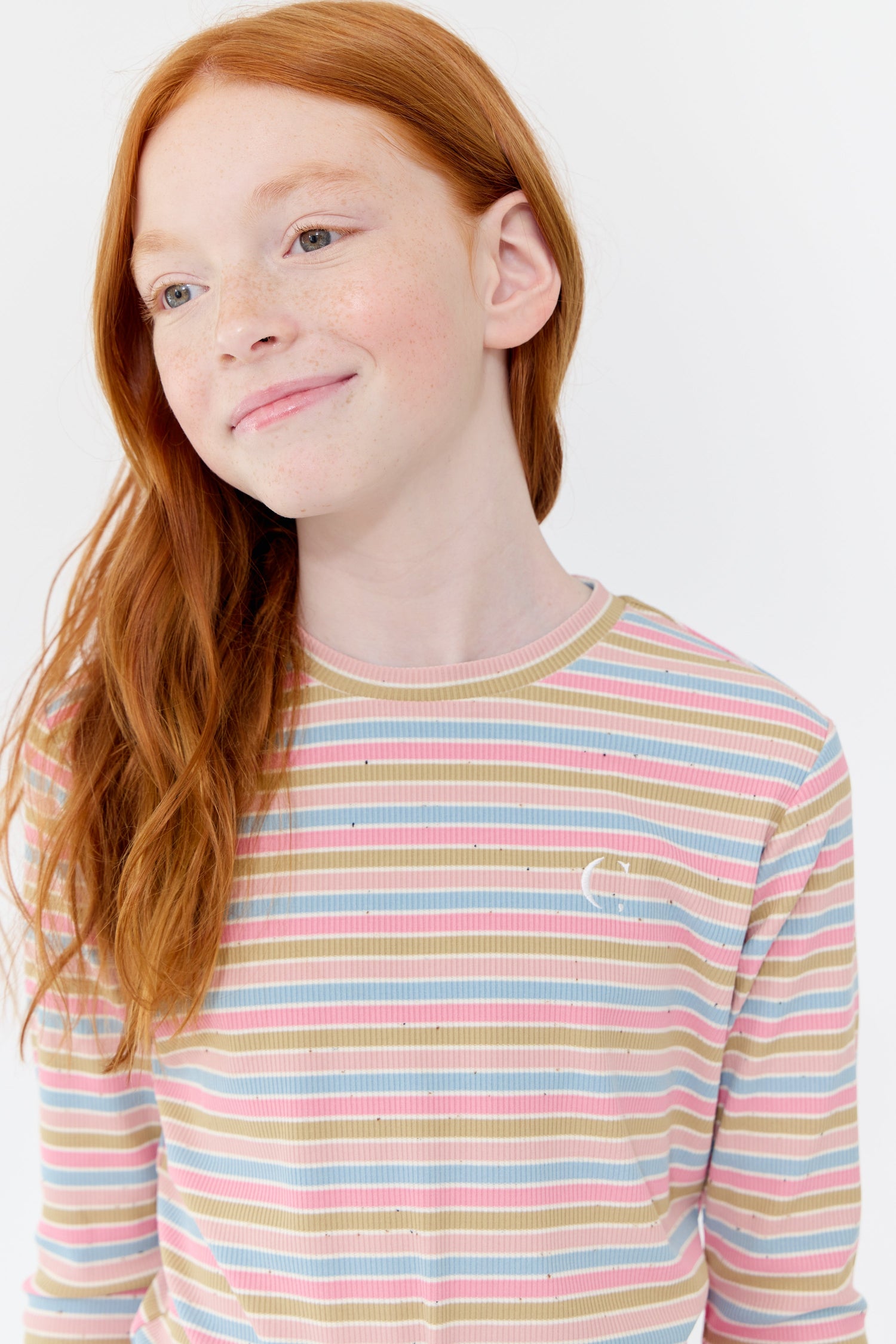 Leora Stripe Tee Long Sleeve Ribbed Shirt With Graphic Print Pink