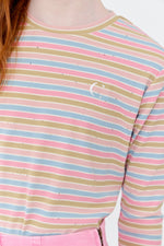 Leora Stripe Tee Long Sleeve Ribbed Shirt With Graphic Print Pink by Crew Kids NY at Everetts Place