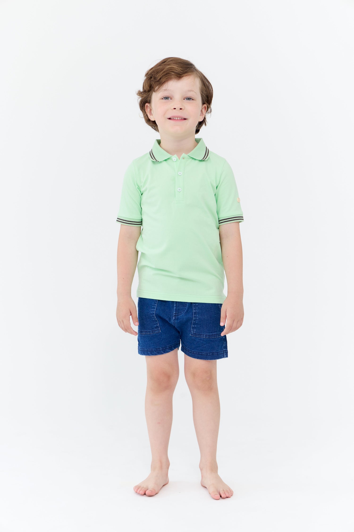 Ziv Polo Celery Color Short Sleeve Button Shirt For Kids by Crew Kids NY at Everetts Place