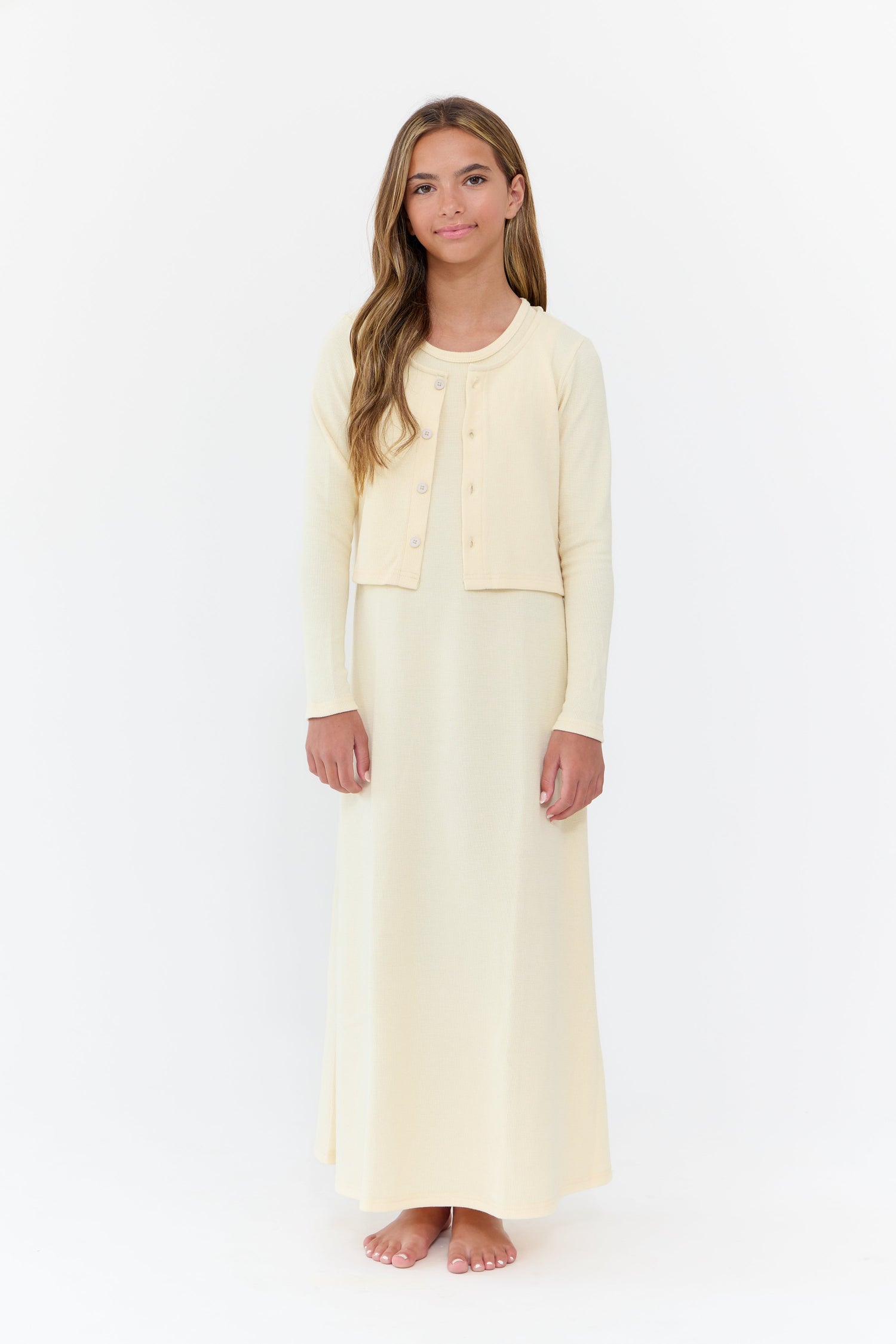 Orly Maxi Set Natural Cardigan And Dress For Girls by Crew Kids NY at Everetts Place