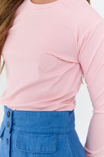 Leora Long Sleeve Crewneck Tee Pink for Kids Patch Detail by Crew Kids NY at Everetts Place
