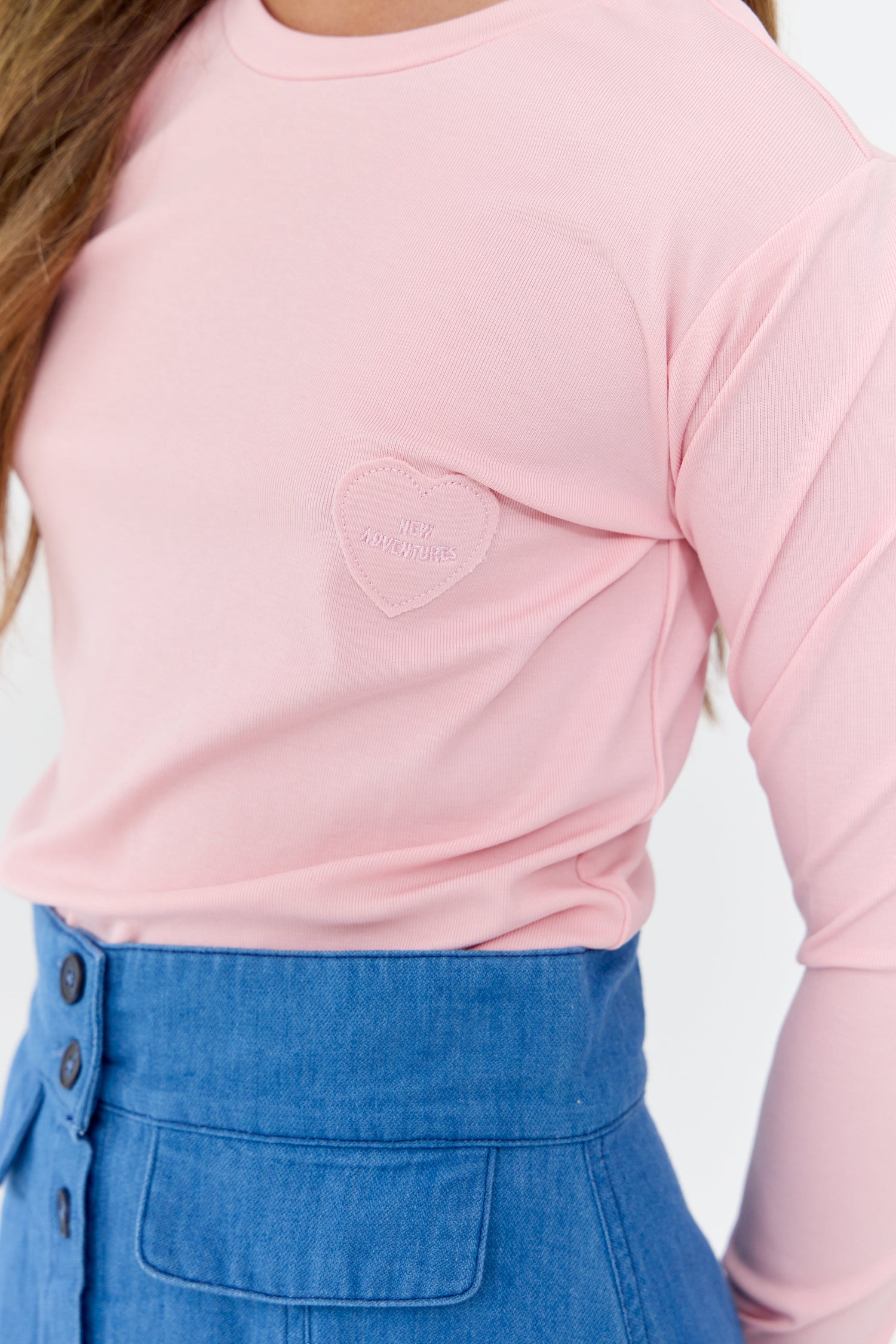 Leora Long Sleeve Crewneck Tee Pink for Kids Patch Detail