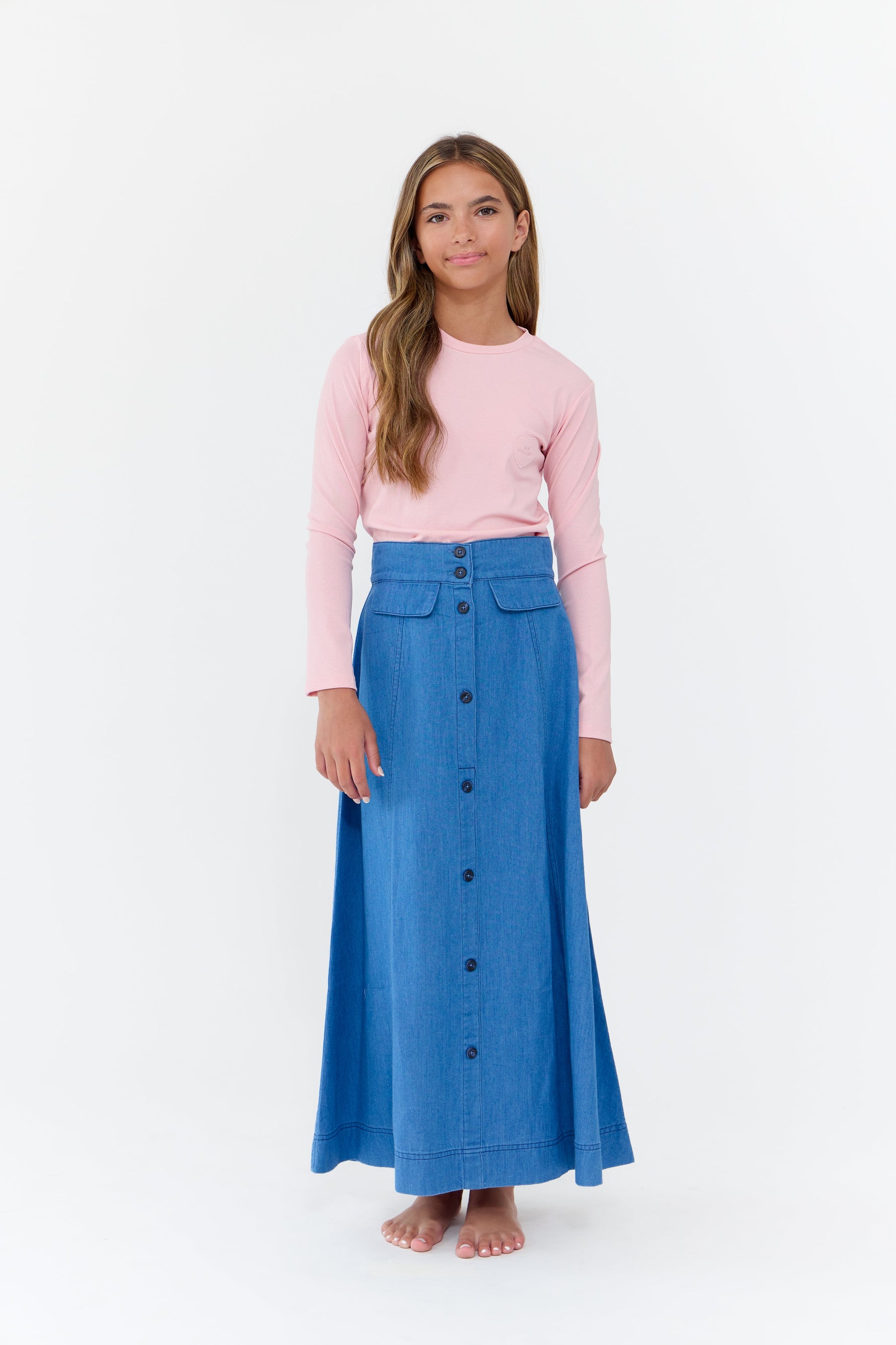 Leora Long Sleeve Crewneck Tee Pink for Kids Patch Detail by Crew Kids NY at Everetts Place
